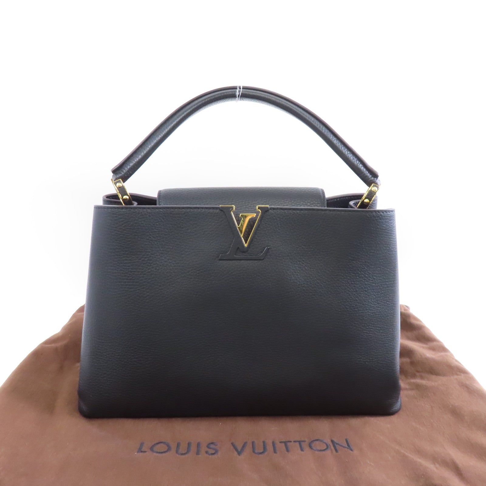 LOUIS VUITTON 牛皮皮革Capuciness MM金扣手挽袋黑色