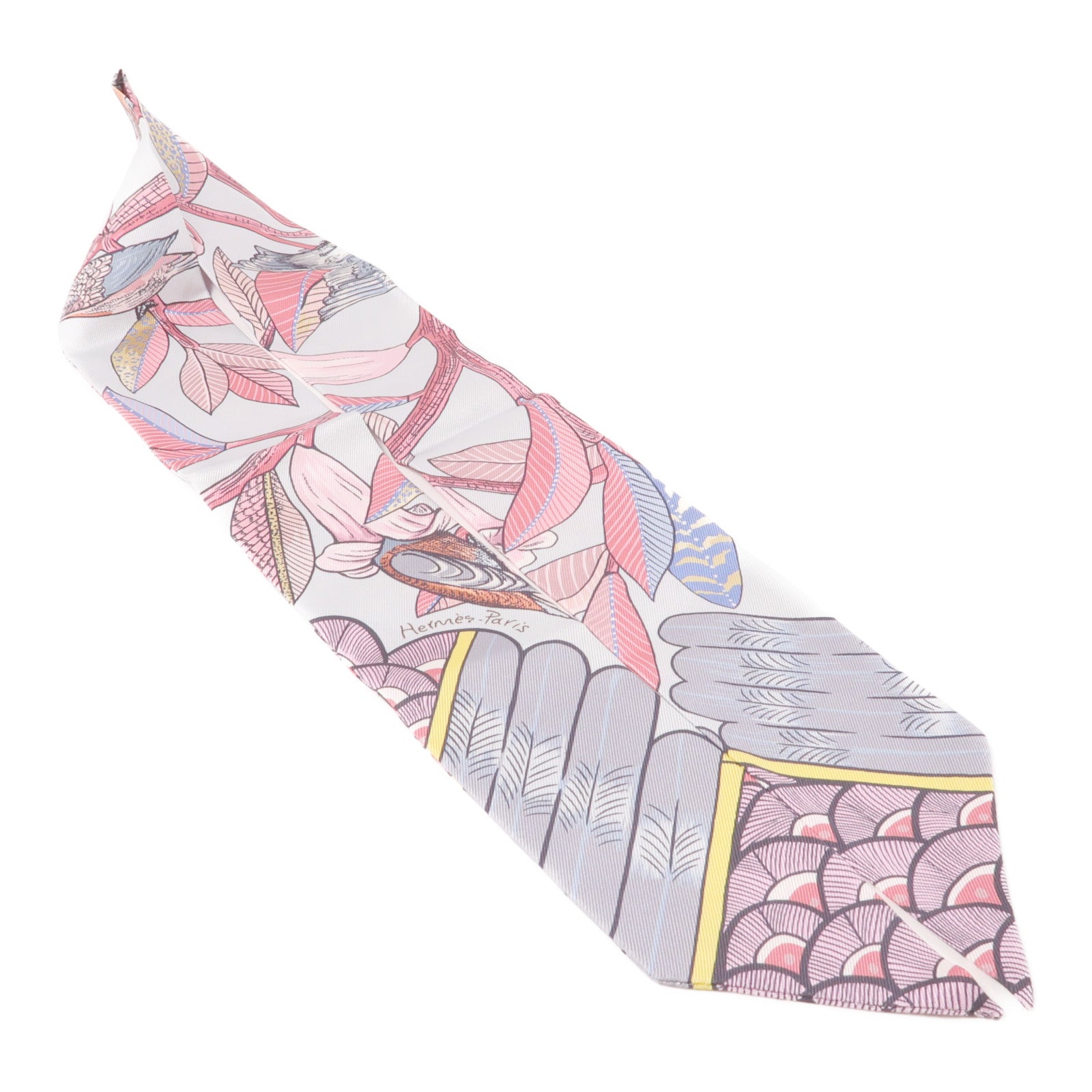 HERMES 絲質Twilly絲巾淺藍色/粉紅色/灰色