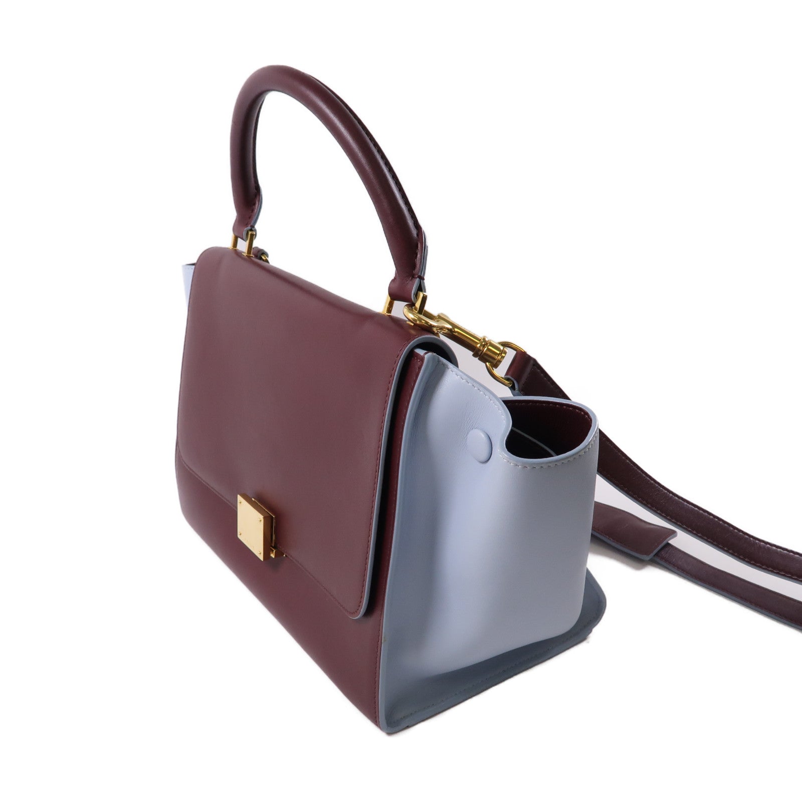 CELINE 牛皮皮革Shoulder Bag金扣手挽肩背兩用袋紅色/淺藍色