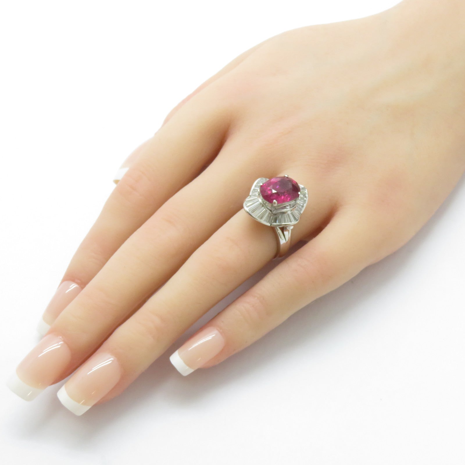 JEWELRY PT900鉑金Rubellite Ring 3.743ct紅碧璽/1.41ct鑽石戒指US#5