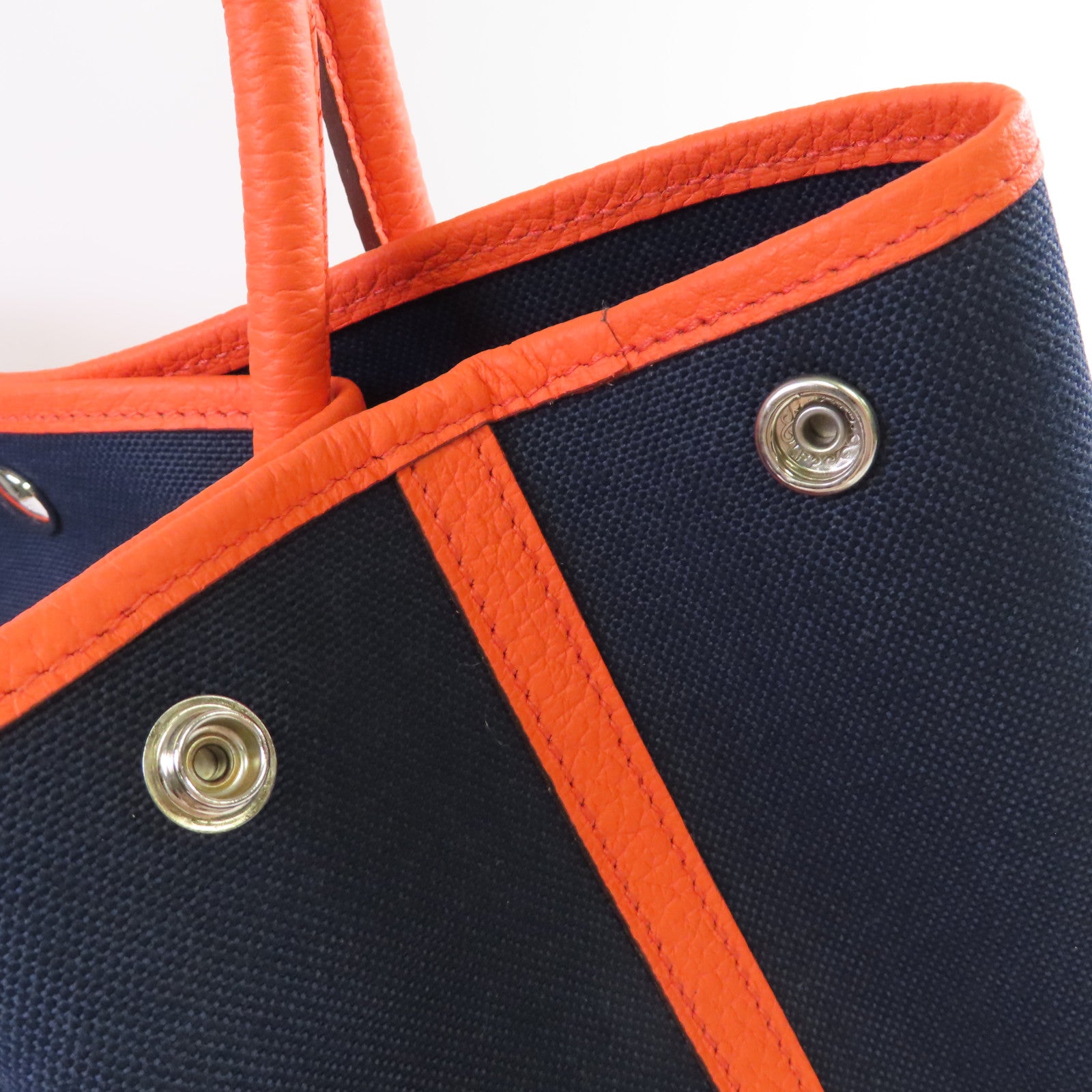 HERMES 帆布Garden Party PM Tote Bag銀扣手挽袋Bleu Marine深海藍色/Cuivre南瓜色