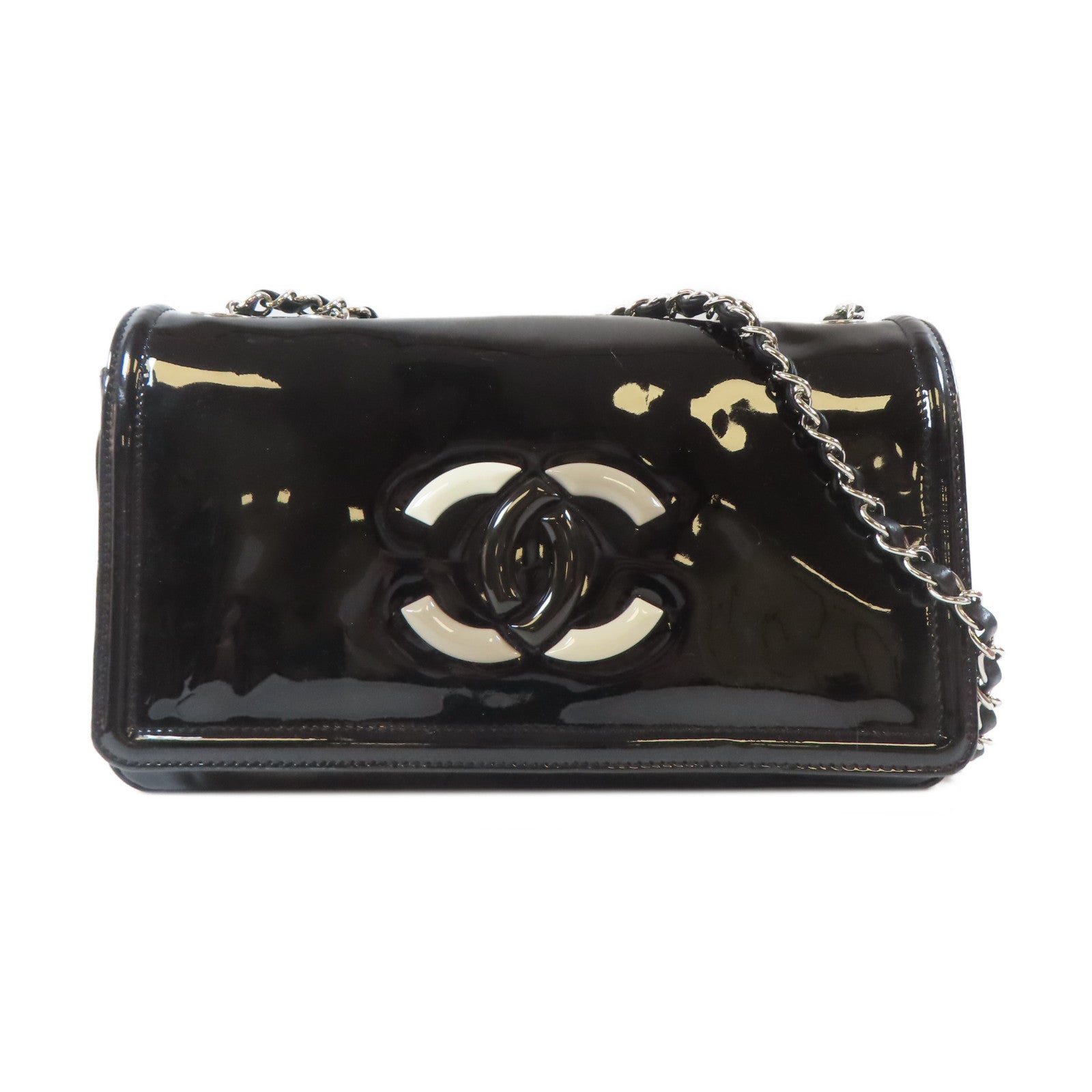 CHANEL 【激減優惠】漆皮皮革Chain Shoulder Bag銀扣鏈帶肩背袋黑色
