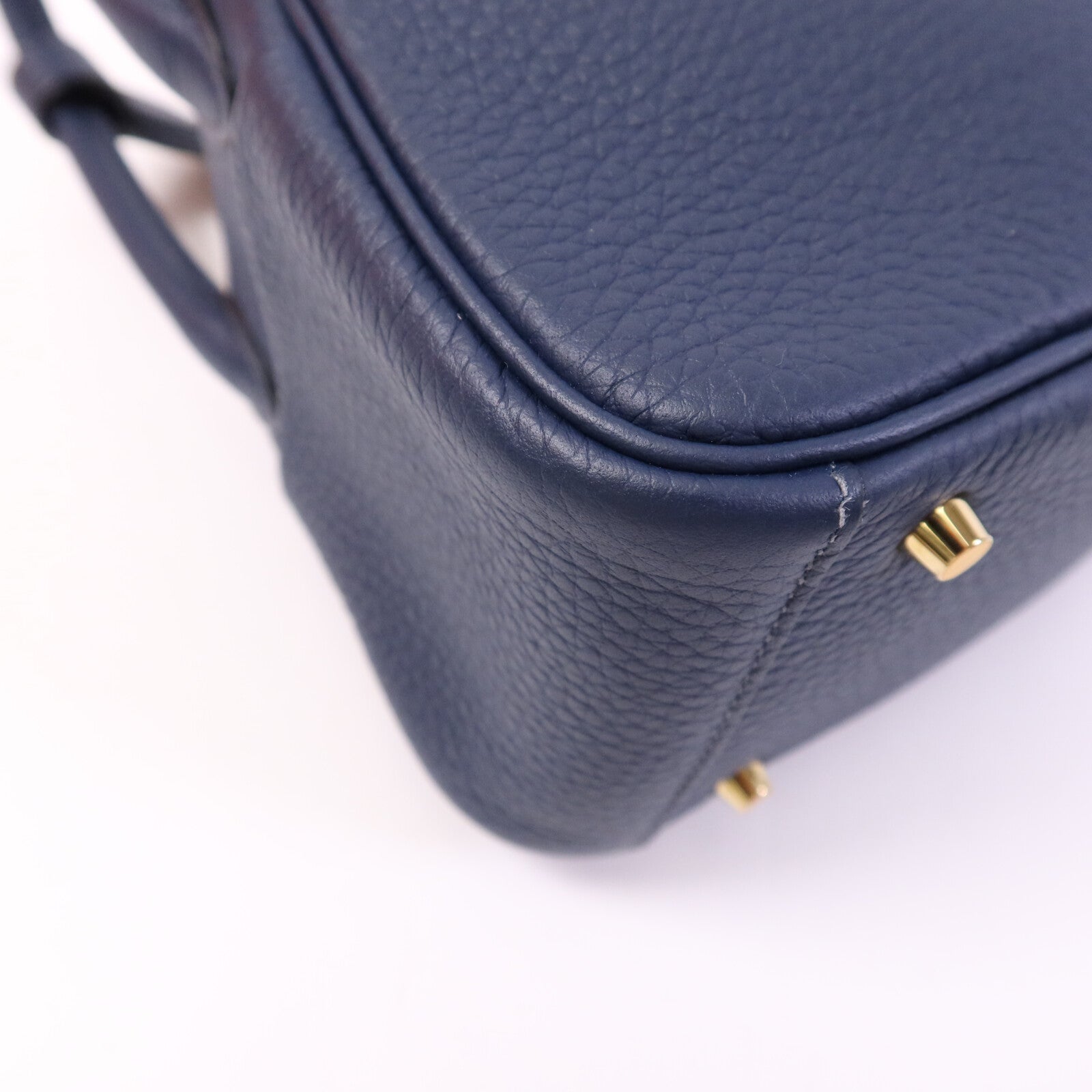 HERMES Clemence皮革Mini Lindy金扣手挽肩背兩用袋Bleu Nuit