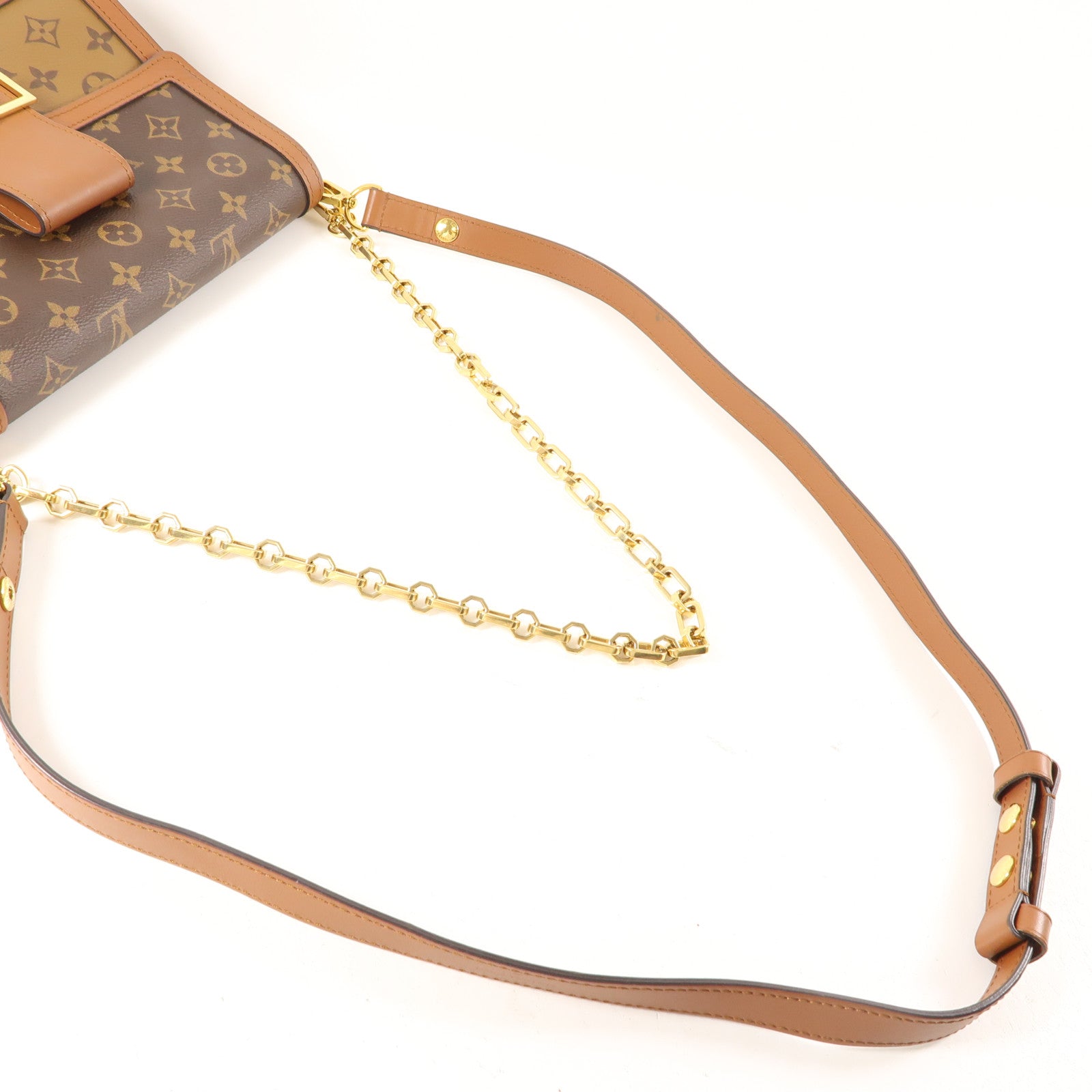 LOUIS VUITTON Monogram/Monogram Reverse Dauphine MM金扣手挽肩背兩用袋棕色