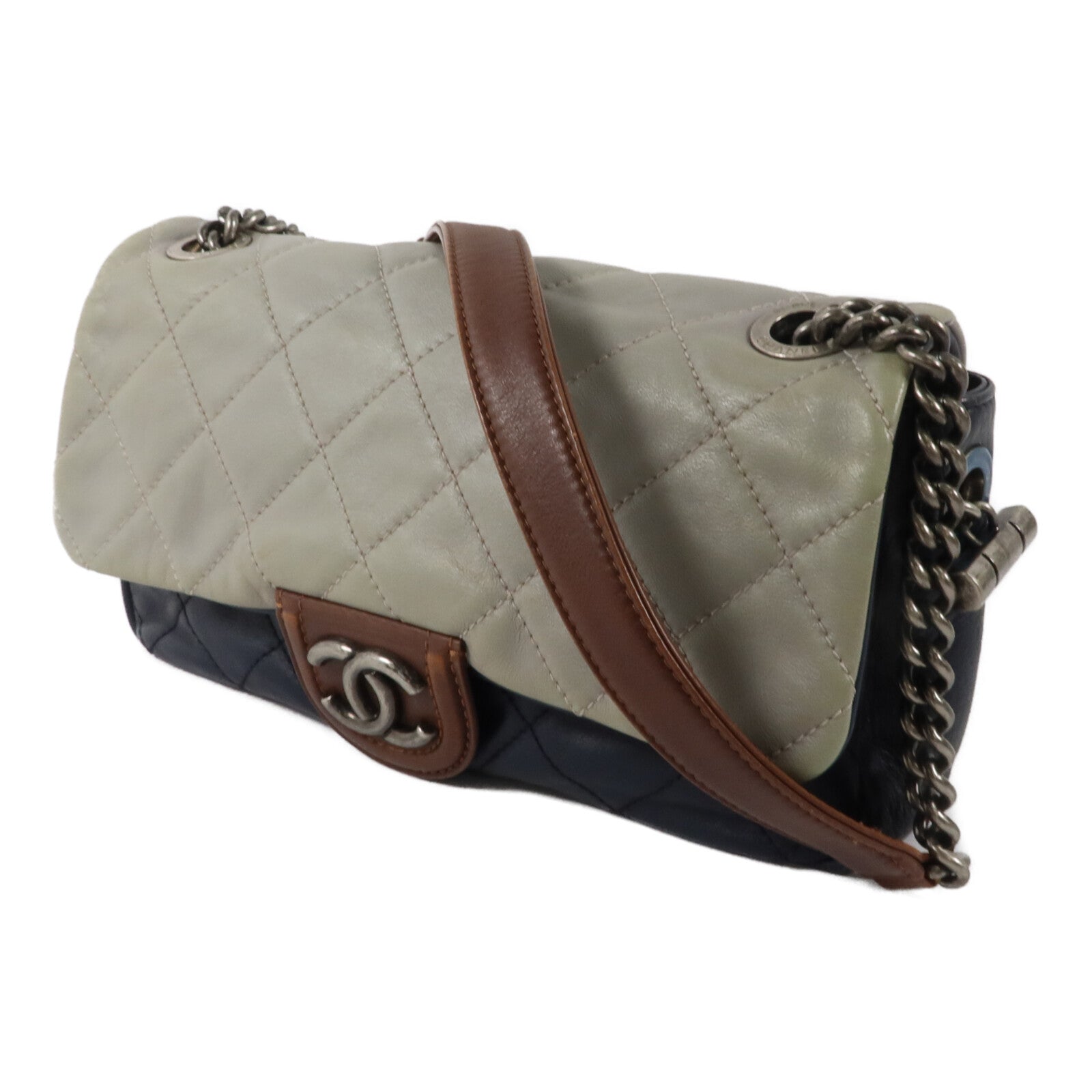 CHANEL 牛皮皮革Tricolor Country Chic Flap Bag鏈帶肩背袋