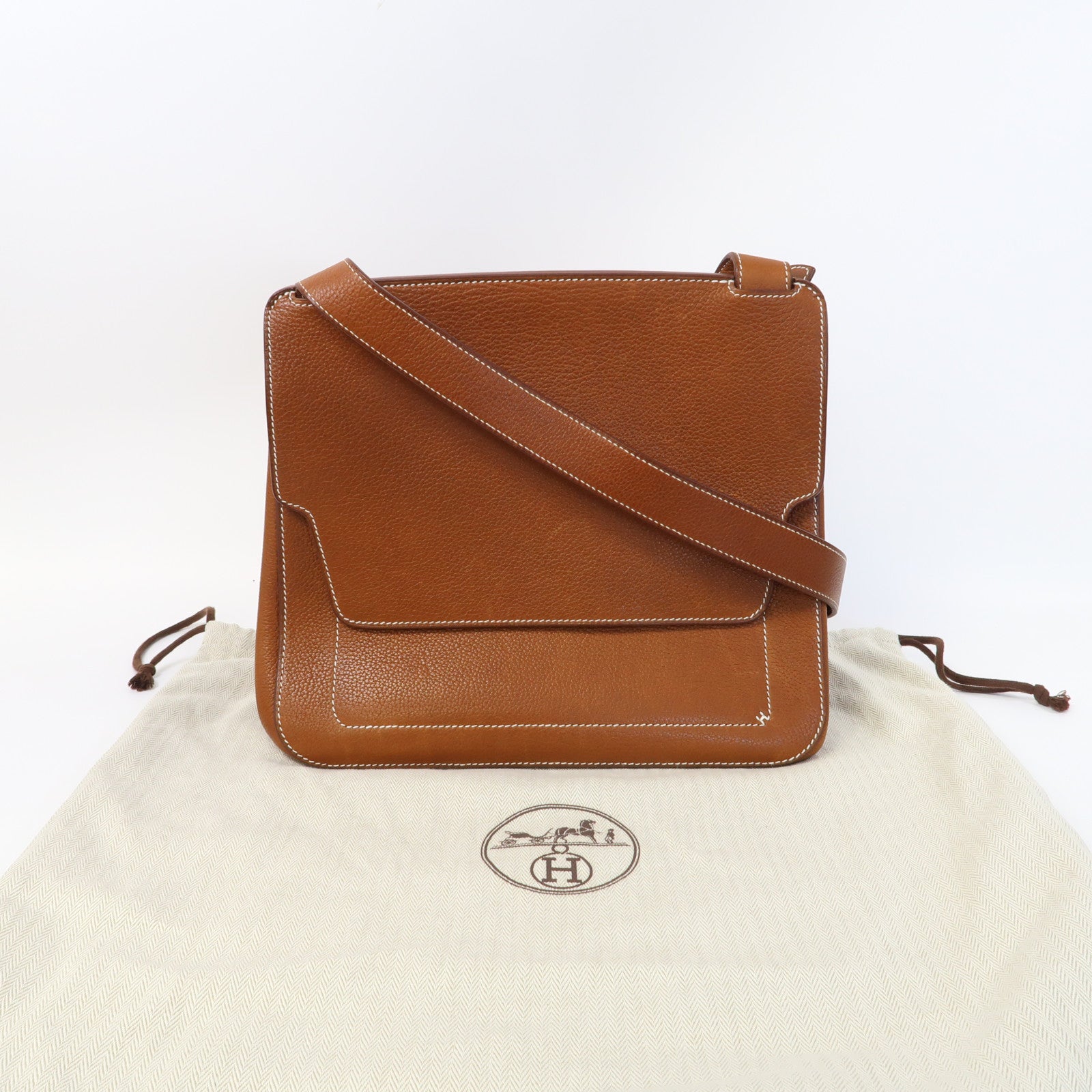 HERMES 【激減優惠】Barenia Faubourg皮革Mali-Selle Messenger Bag銀扣肩背袋啡色