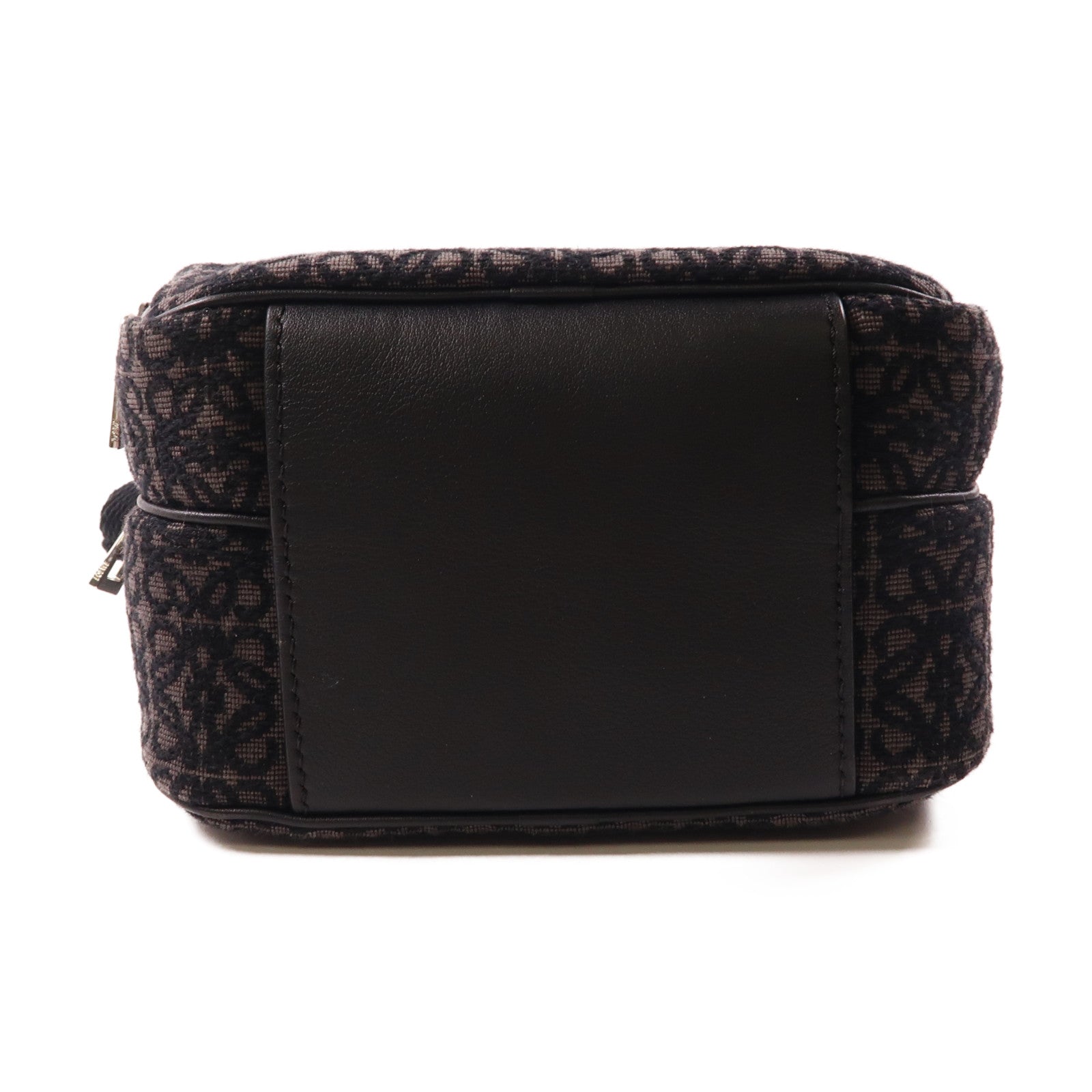 LOEWE 帆布Anagram Camera Bag銀扣肩背袋黑色