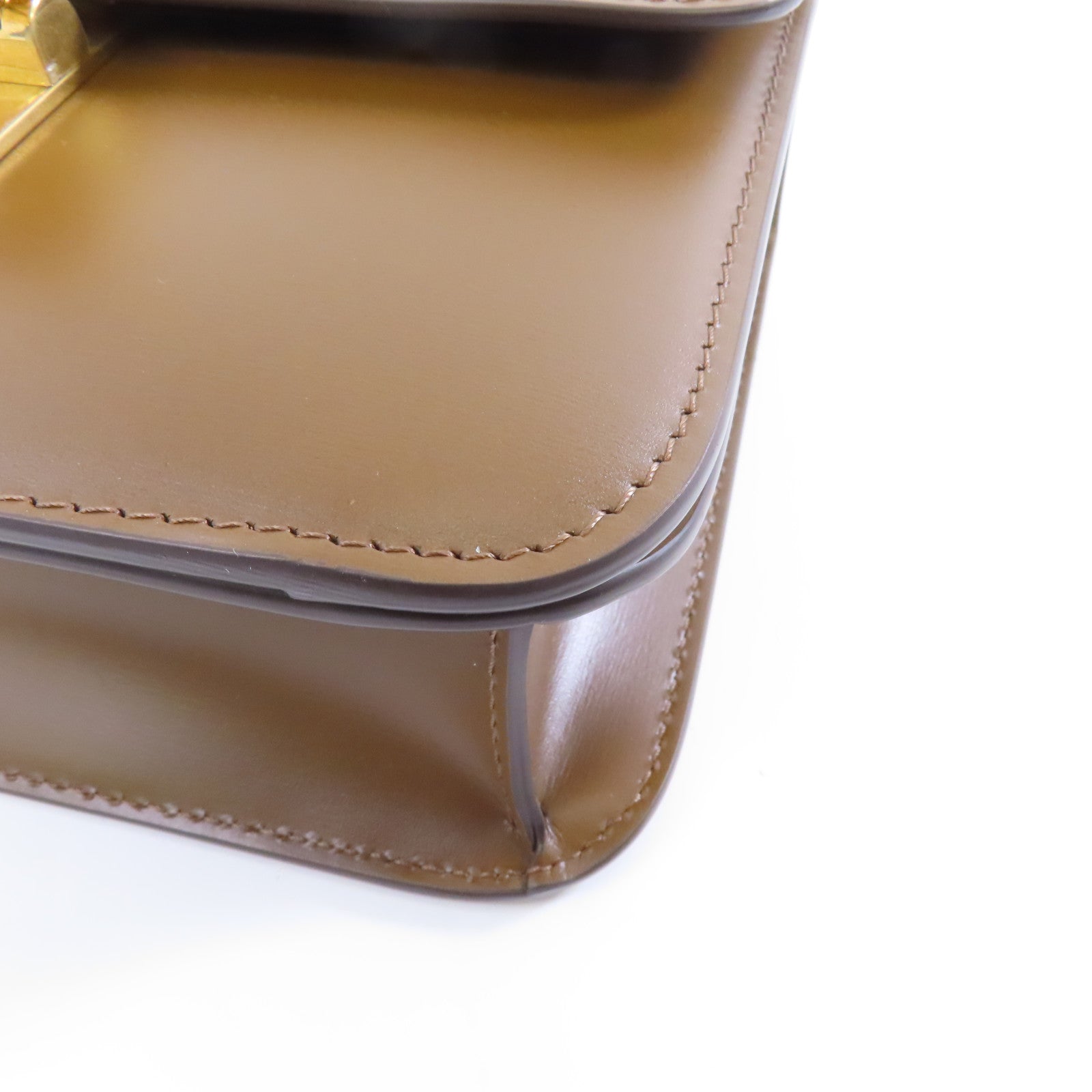 CELINE 牛皮皮革Mini Classic Box金扣肩背袋啡色