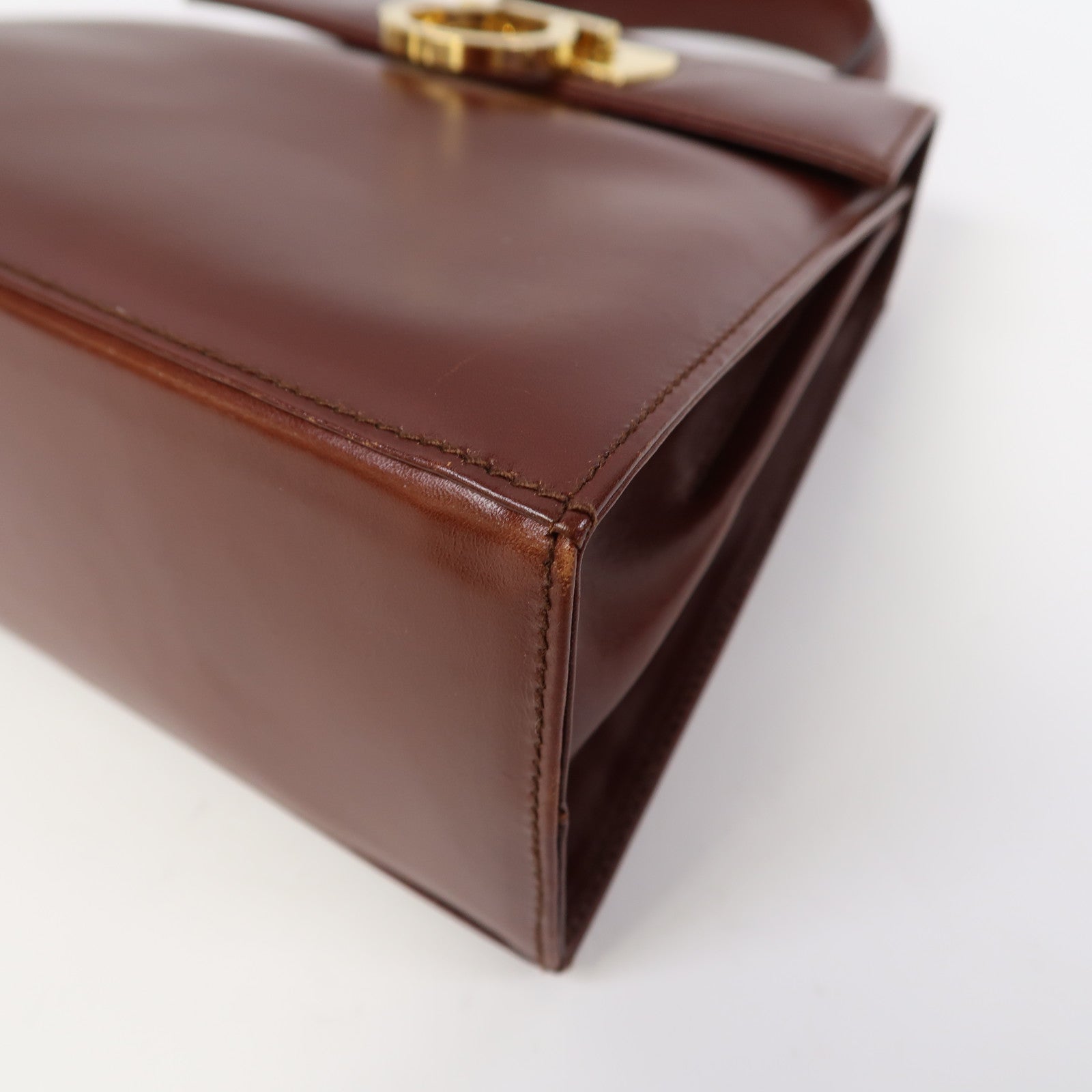 Salvatore Ferragamo 牛皮皮革Small Top Handle金扣手挽肩背兩用袋深啡色