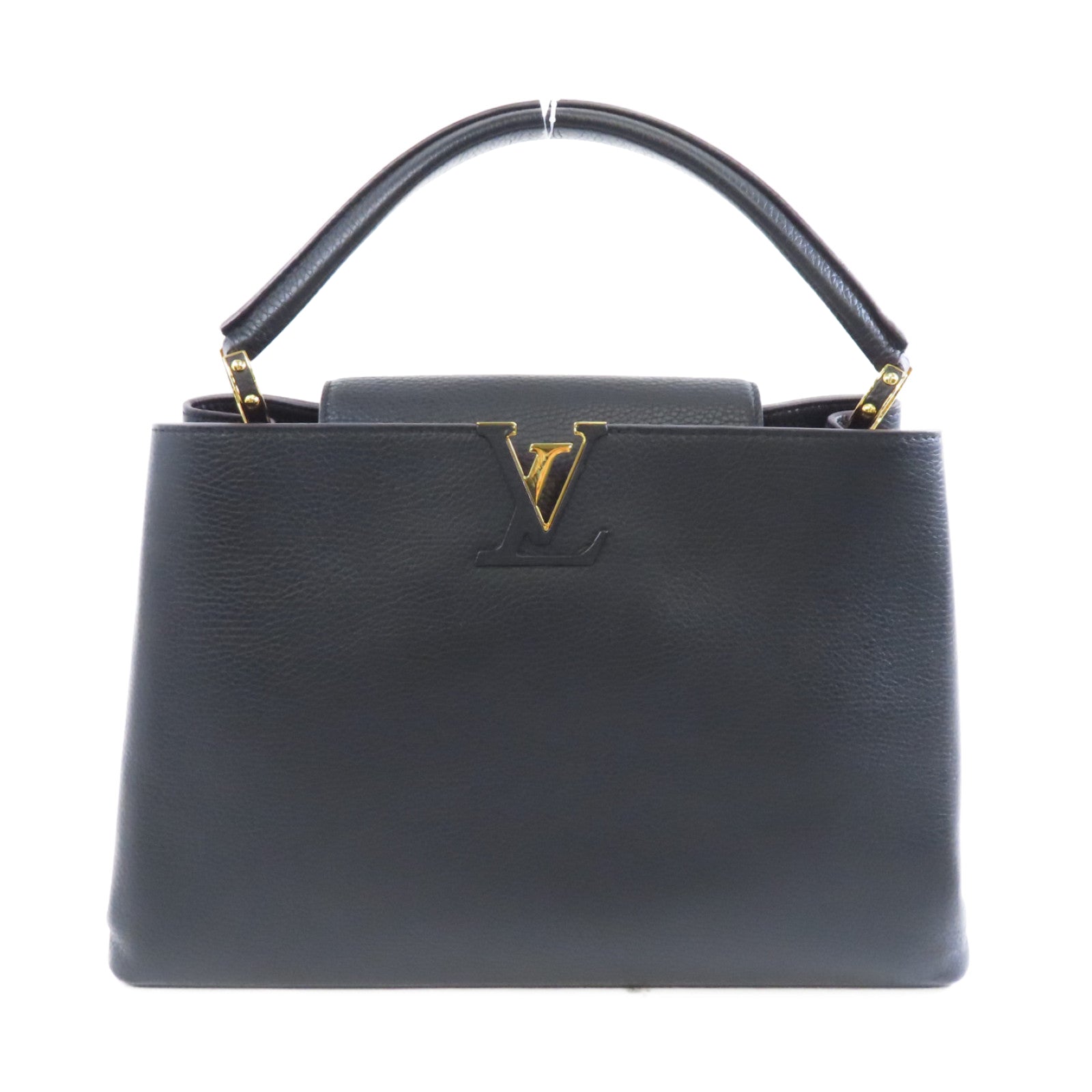 LOUIS VUITTON 牛皮皮革Capuciness MM金扣手挽袋黑色