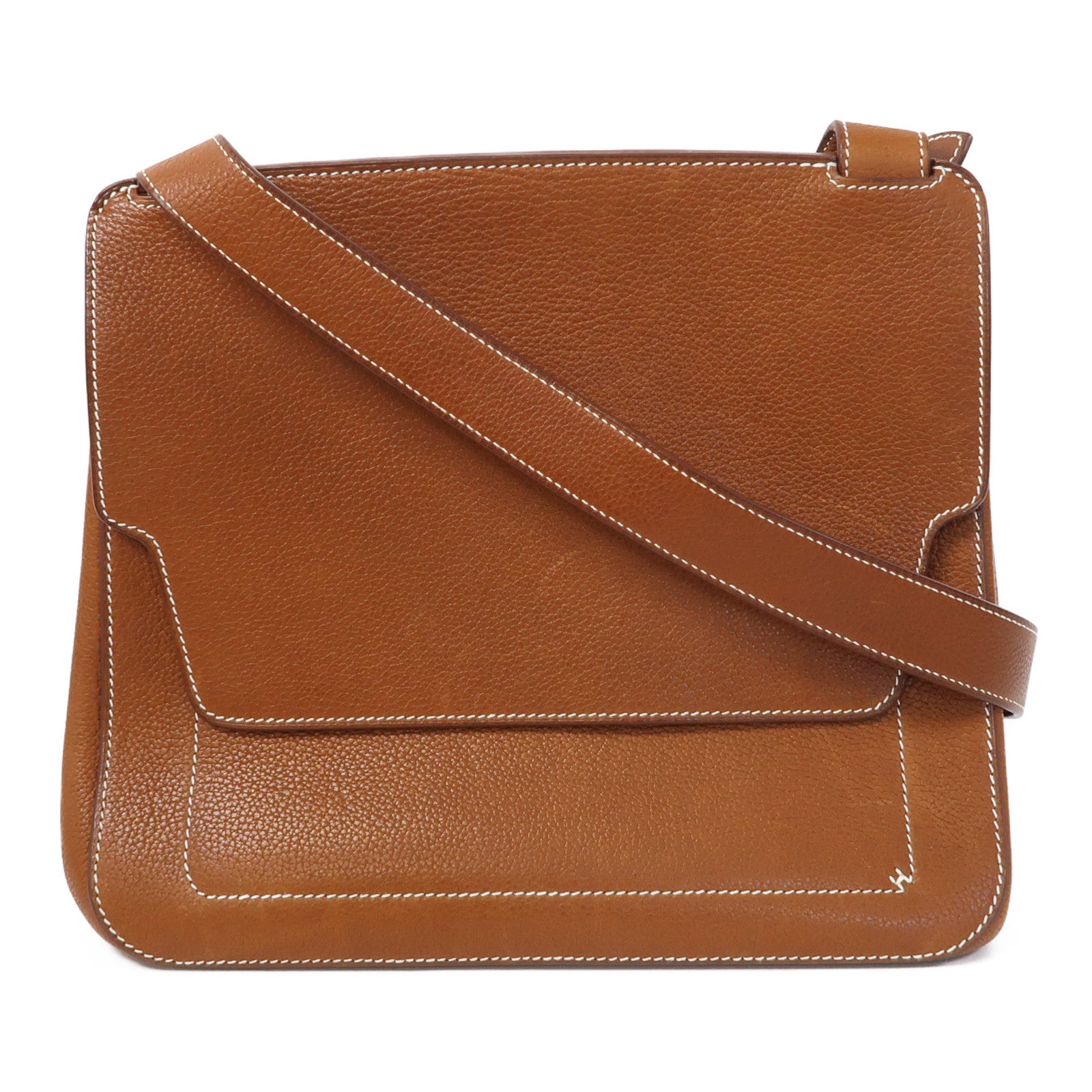 HERMES 【激減優惠】Barenia Faubourg皮革Mali-Selle Messenger Bag銀扣肩背袋啡色