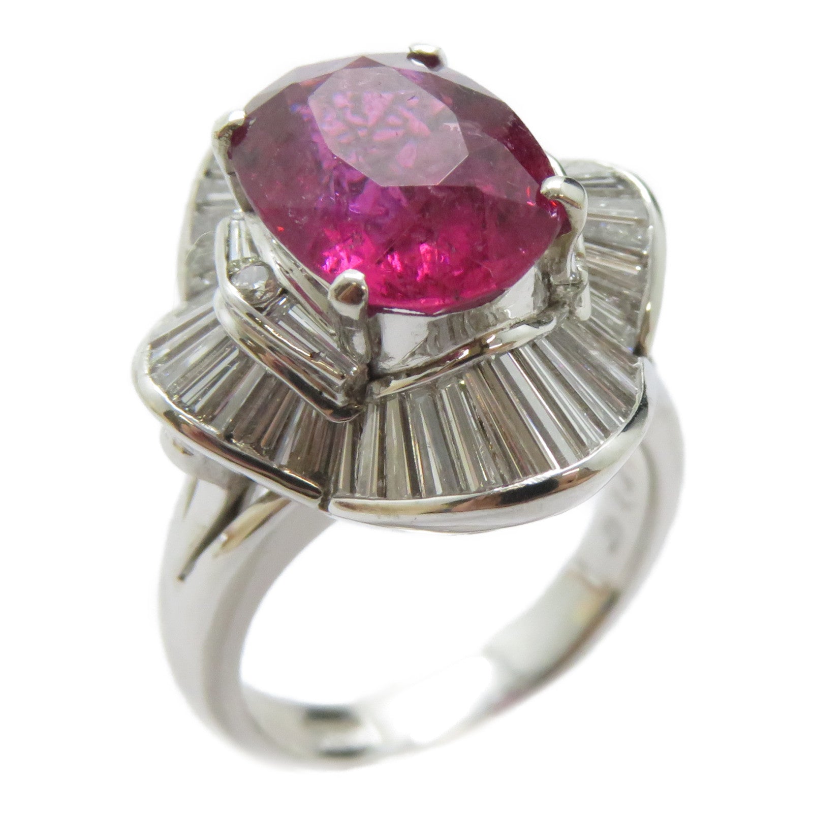 JEWELRY PT900鉑金Rubellite Ring 3.743ct紅碧璽/1.41ct鑽石戒指US#5