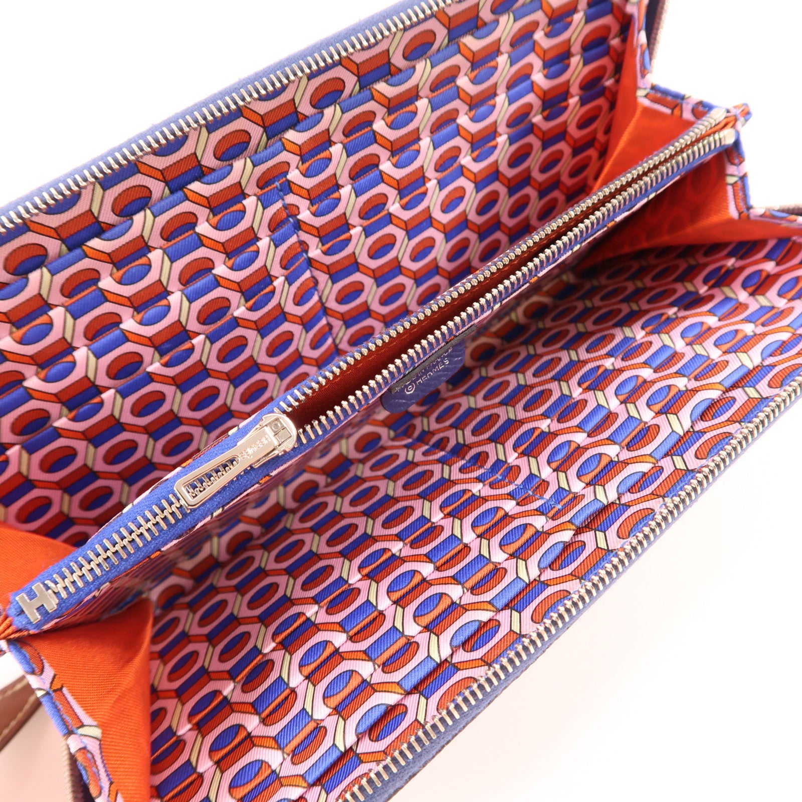 HERMES Epsom皮革Silk In Wallet銀扣長錢包Bleu Indigo