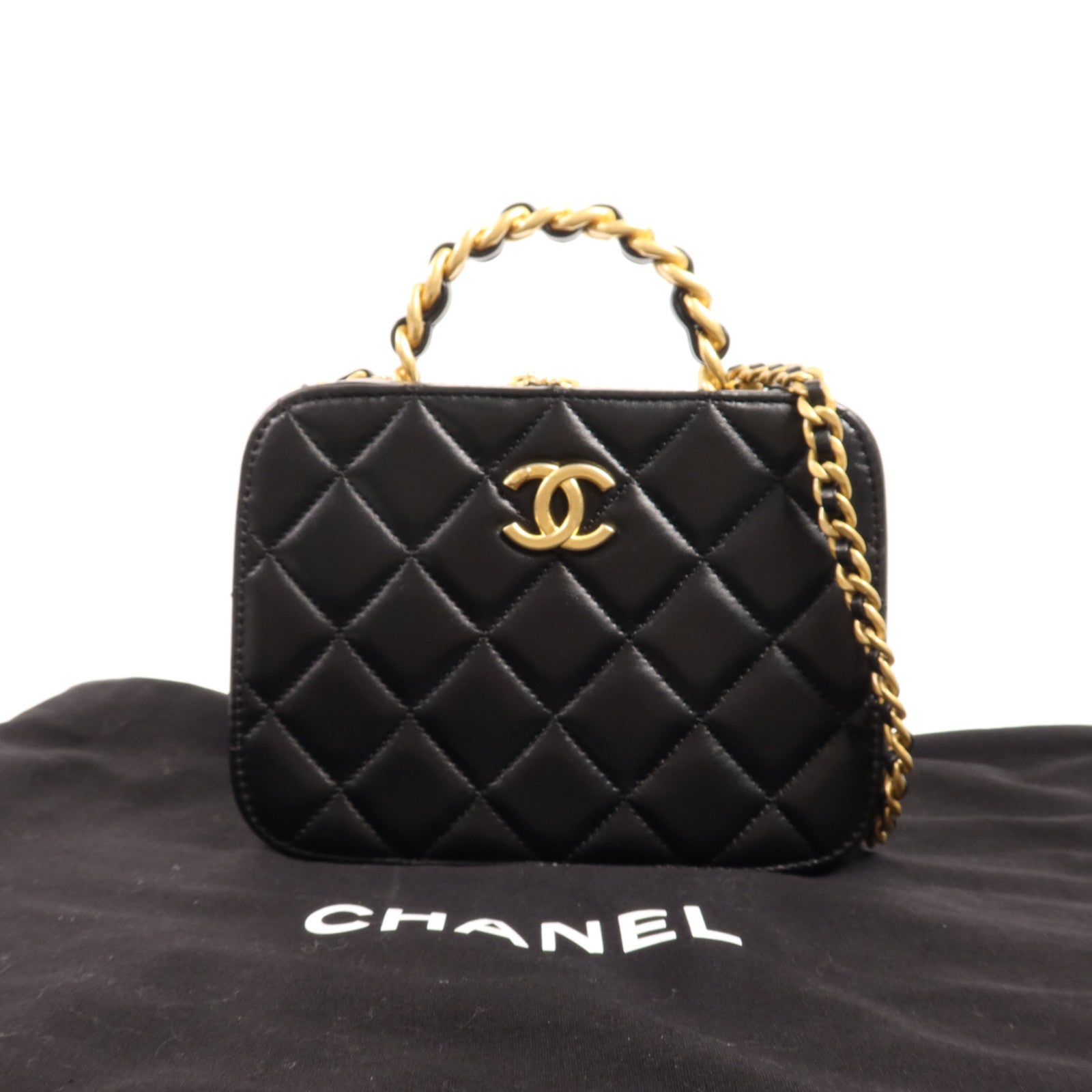 CHANEL 羊皮皮革Shoulder Bag金扣手挽肩背兩用袋