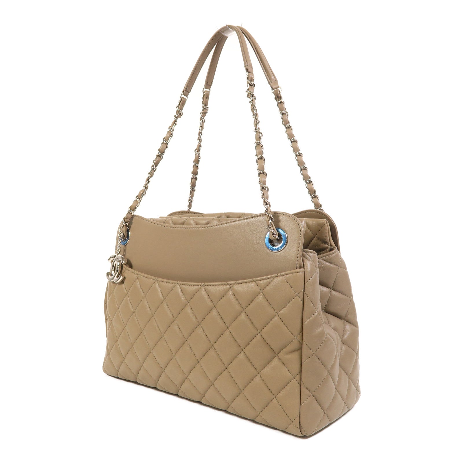 CHANEL 羊皮皮革Chain Shoulder銀扣鏈帶肩背袋