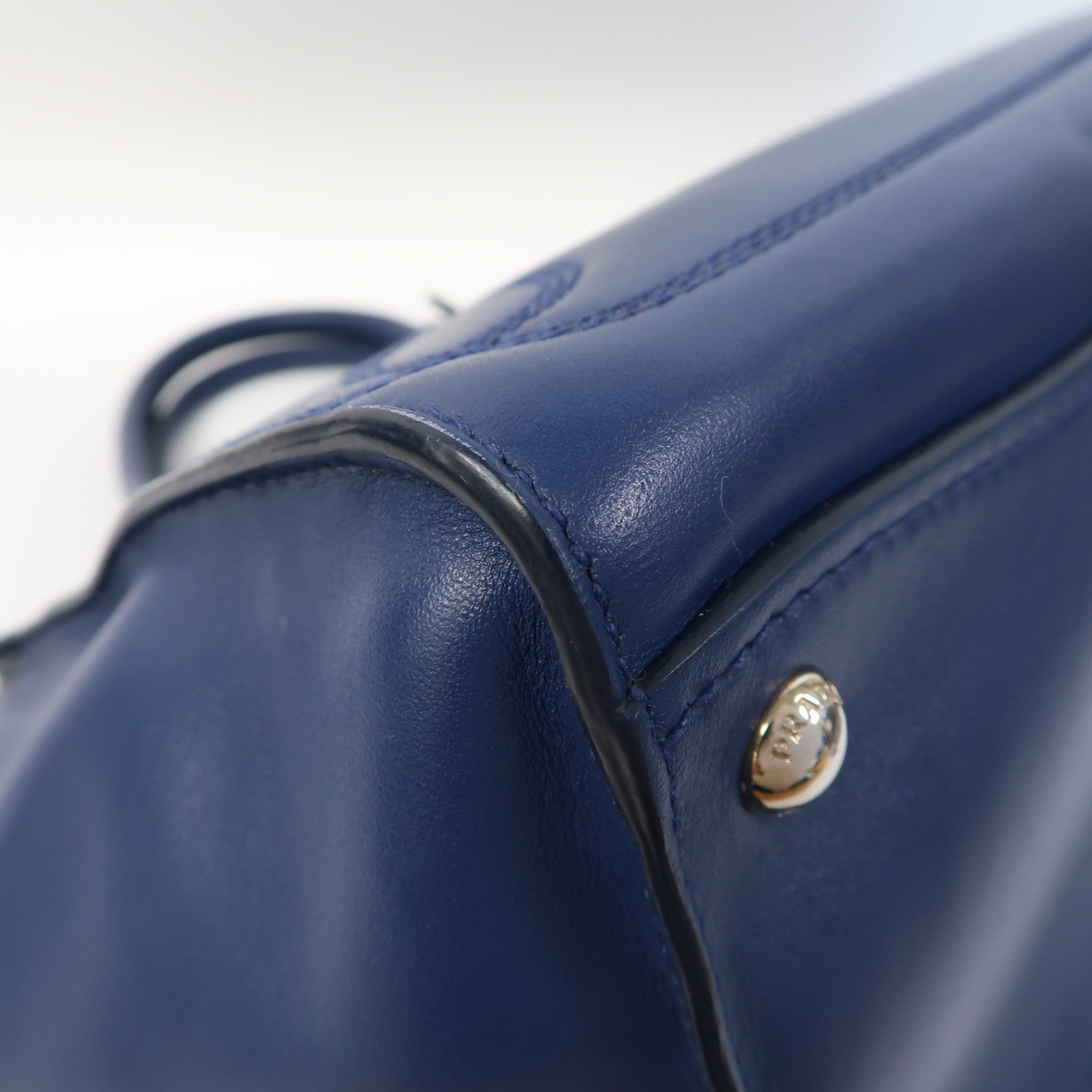 PRADA 【激減優惠】牛皮皮革Shoulder Bag銀扣手挽肩背兩用袋藍色