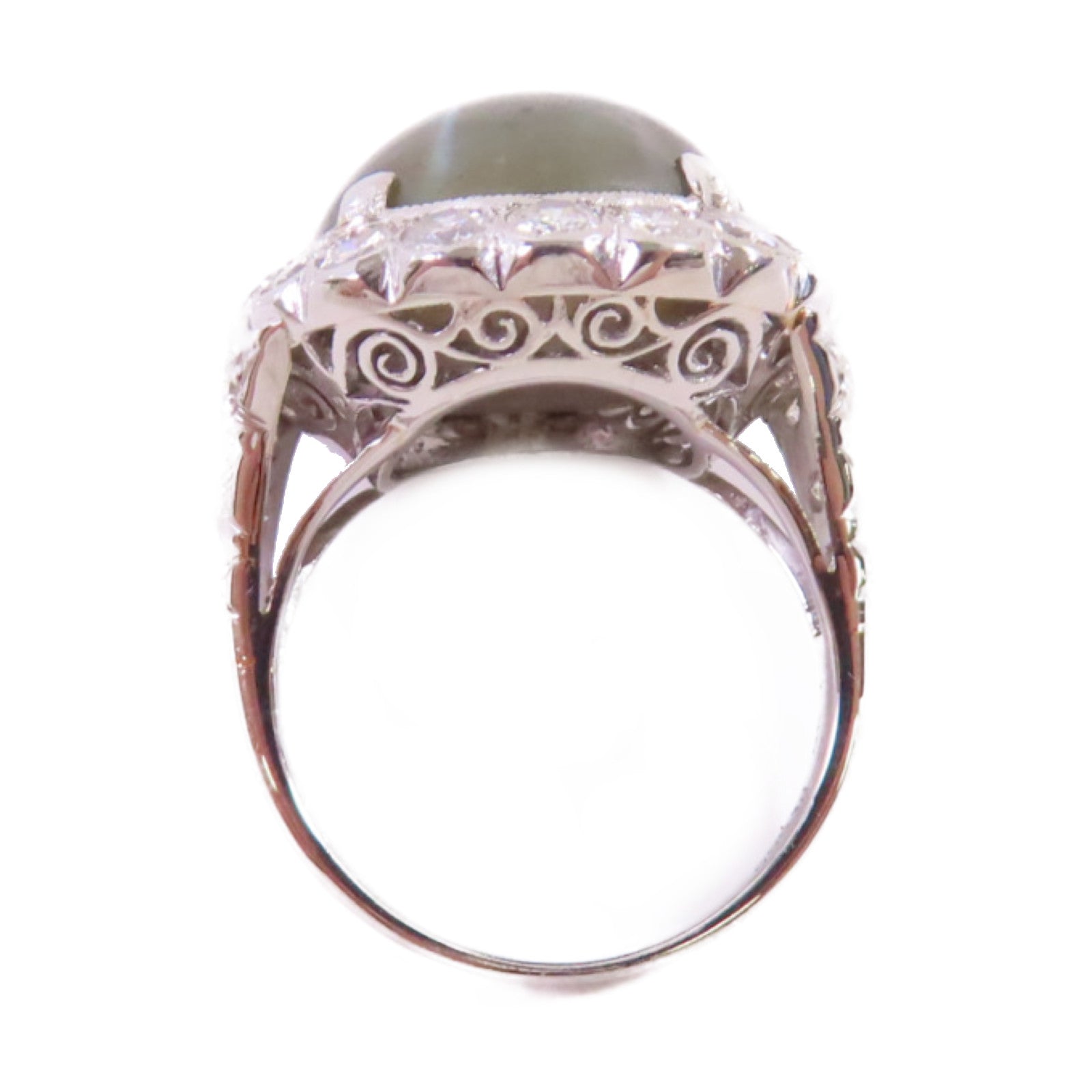 JEWELRY PT900鉑金/17.39ct貓眼石/1.30ct鑽石Cat's Eye Diamond Ring戒指US#5.75