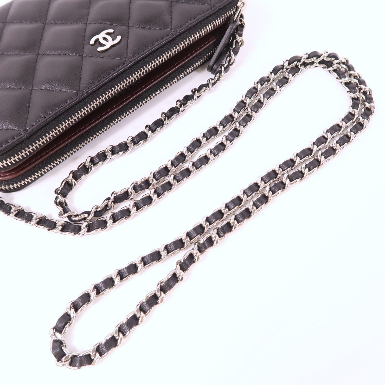 CHANEL 牛皮皮革Chain Shoulder Bag銀扣鏈帶肩背袋