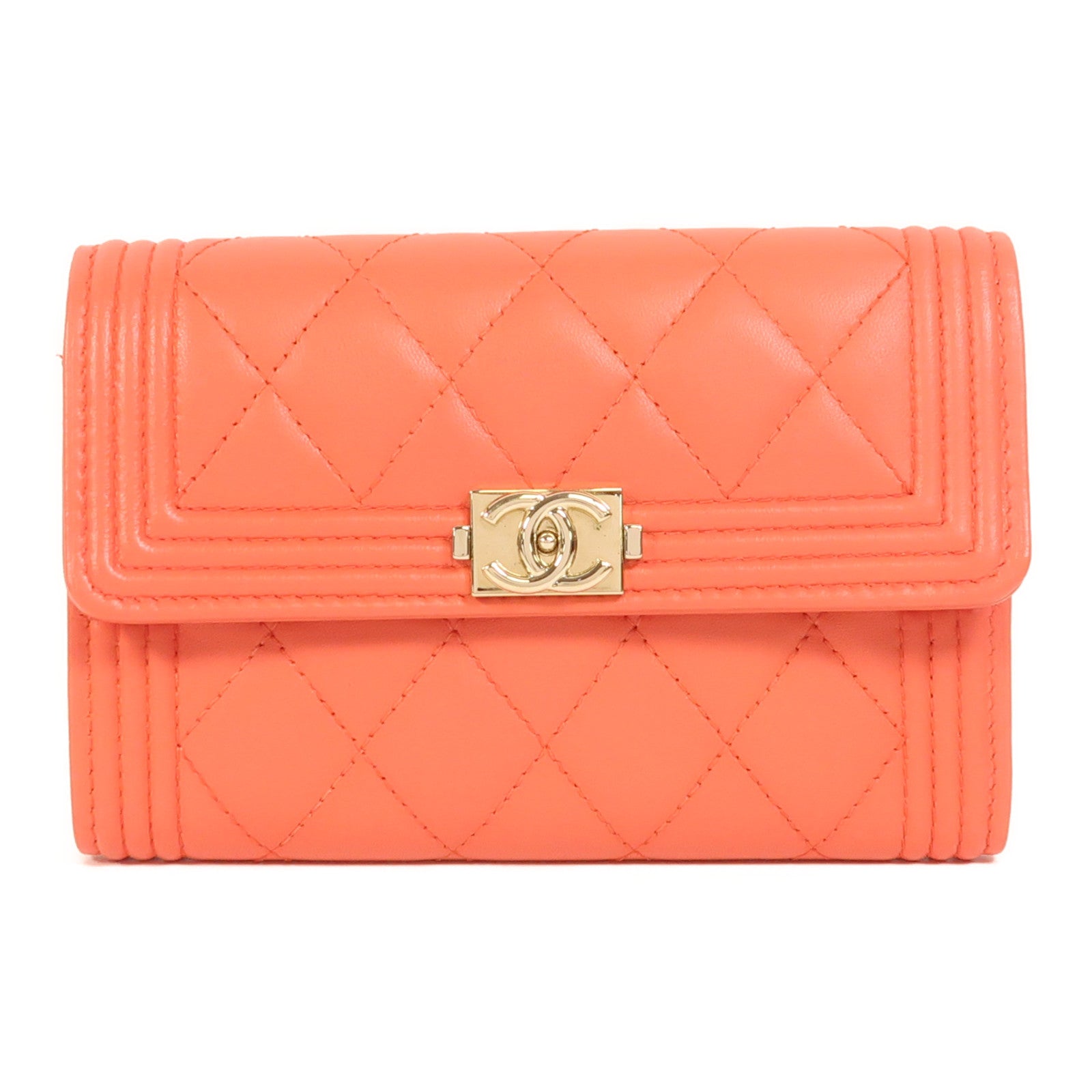CHANEL 【激減優惠】牛皮皮革Boy Wallet金扣錢包
