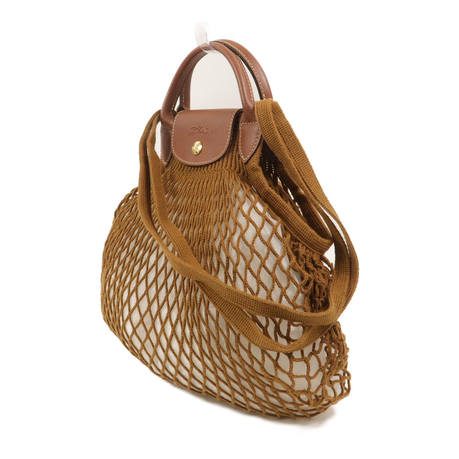 Longchamp 棉質/牛皮皮革Le Pliage Filet L手挽肩背兩用袋