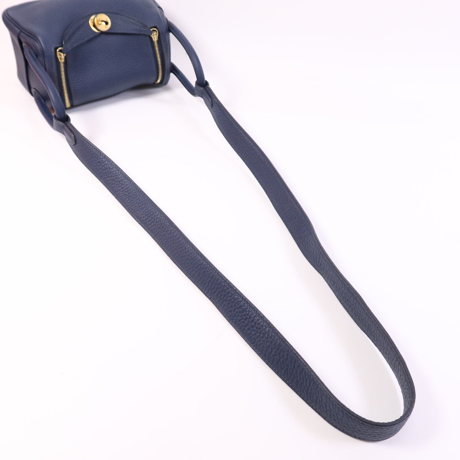 HERMES Clemence皮革Mini Lindy金扣手挽肩背兩用袋Bleu Nuit