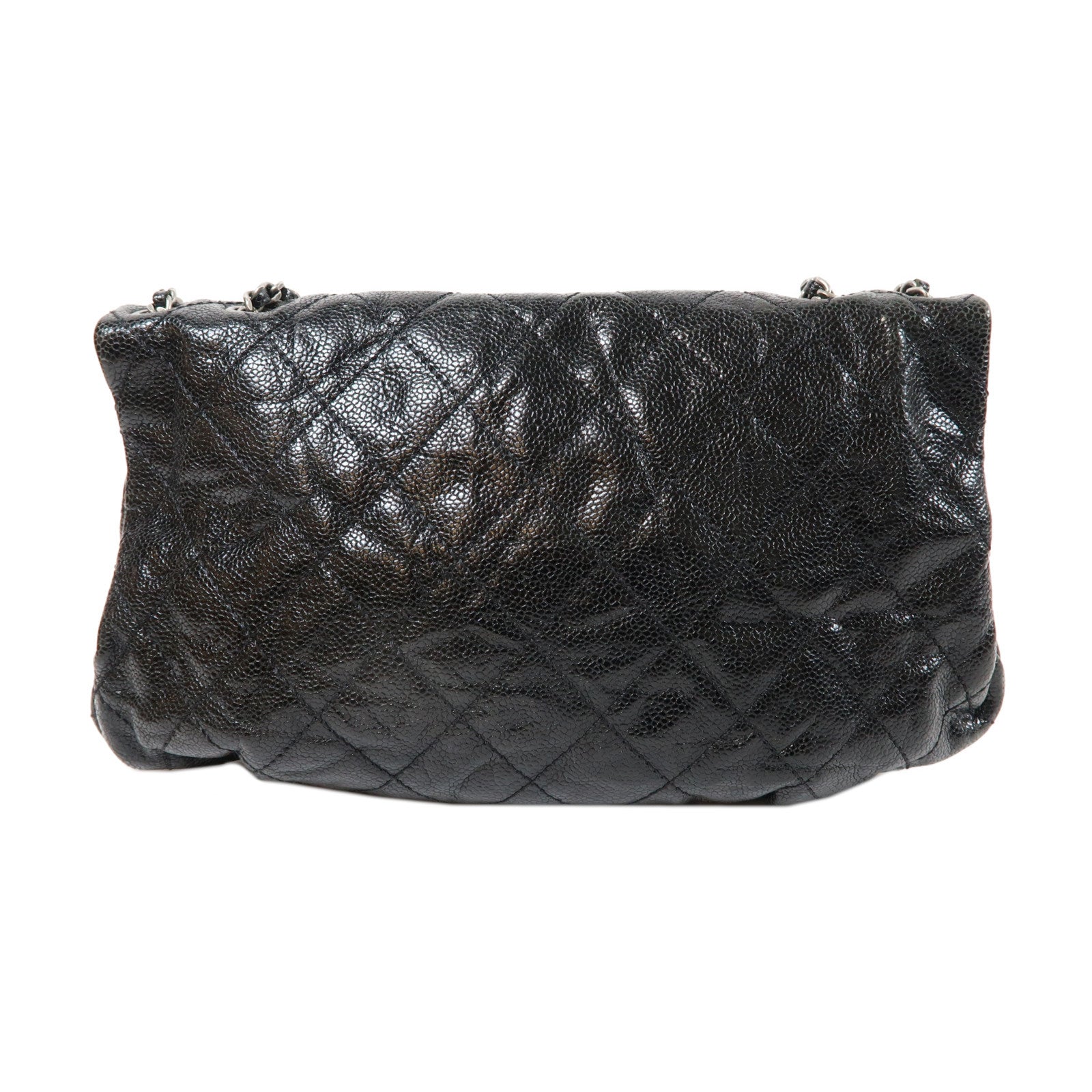 CHANEL 菱格牛皮皮革Chain Shoulder銀扣肩背袋黑色