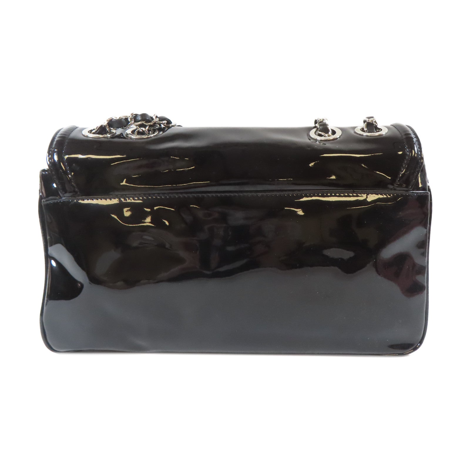CHANEL 【激減優惠】漆皮皮革Chain Shoulder Bag銀扣鏈帶肩背袋黑色