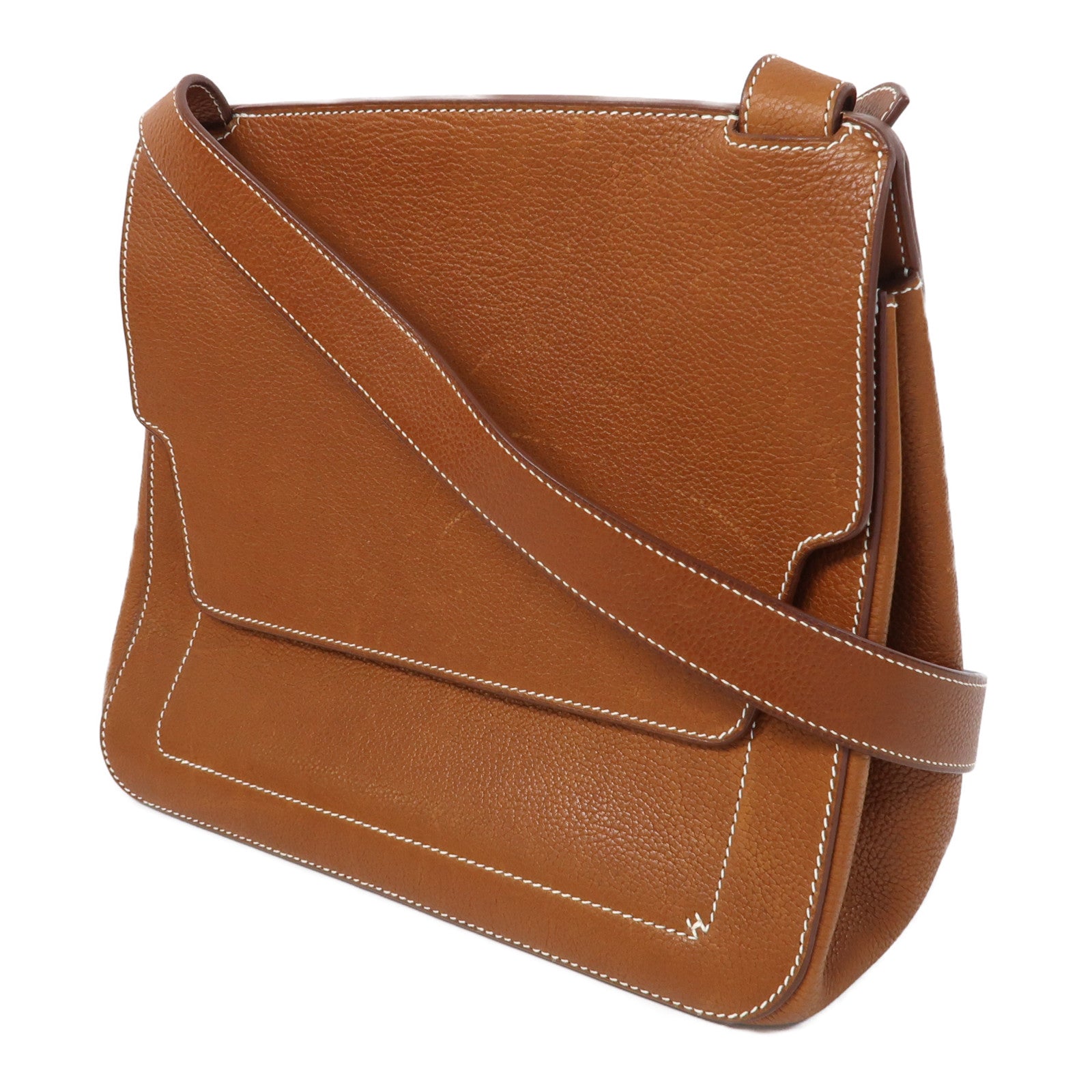 HERMES 【激減優惠】Barenia Faubourg皮革Mali-Selle Messenger Bag銀扣肩背袋啡色