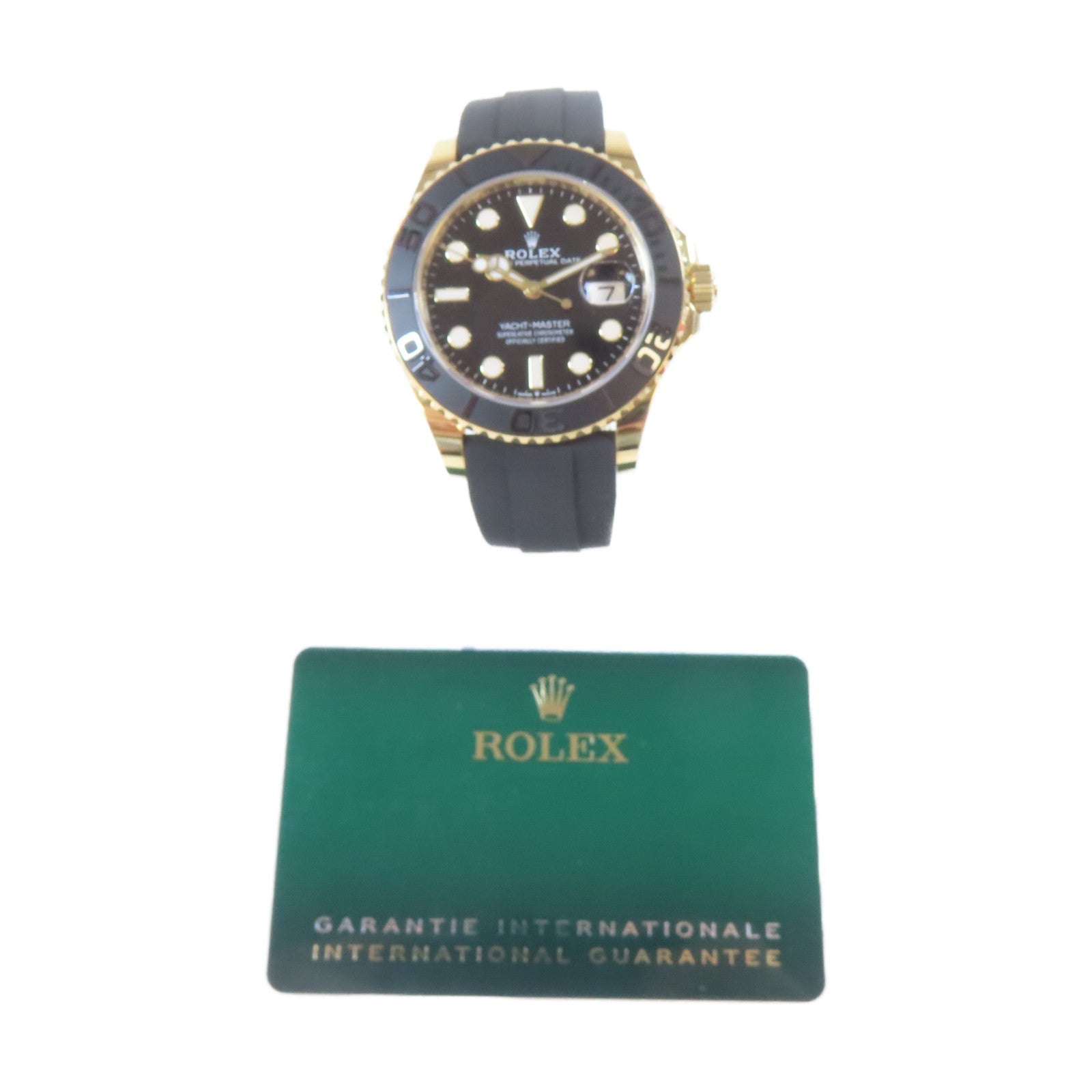 ROLEX Yacht Master 18K黃金/皮革帶手錶自動機芯黑色