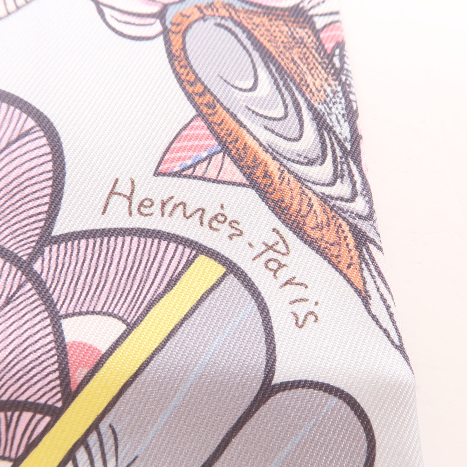 HERMES 絲質Twilly絲巾淺藍色/粉紅色/灰色