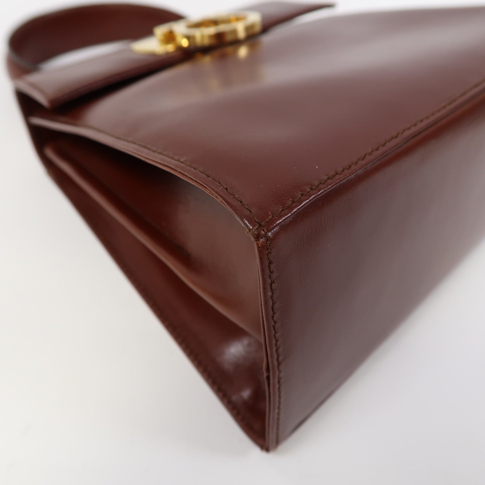 Salvatore Ferragamo 牛皮皮革Small Top Handle金扣手挽肩背兩用袋深啡色