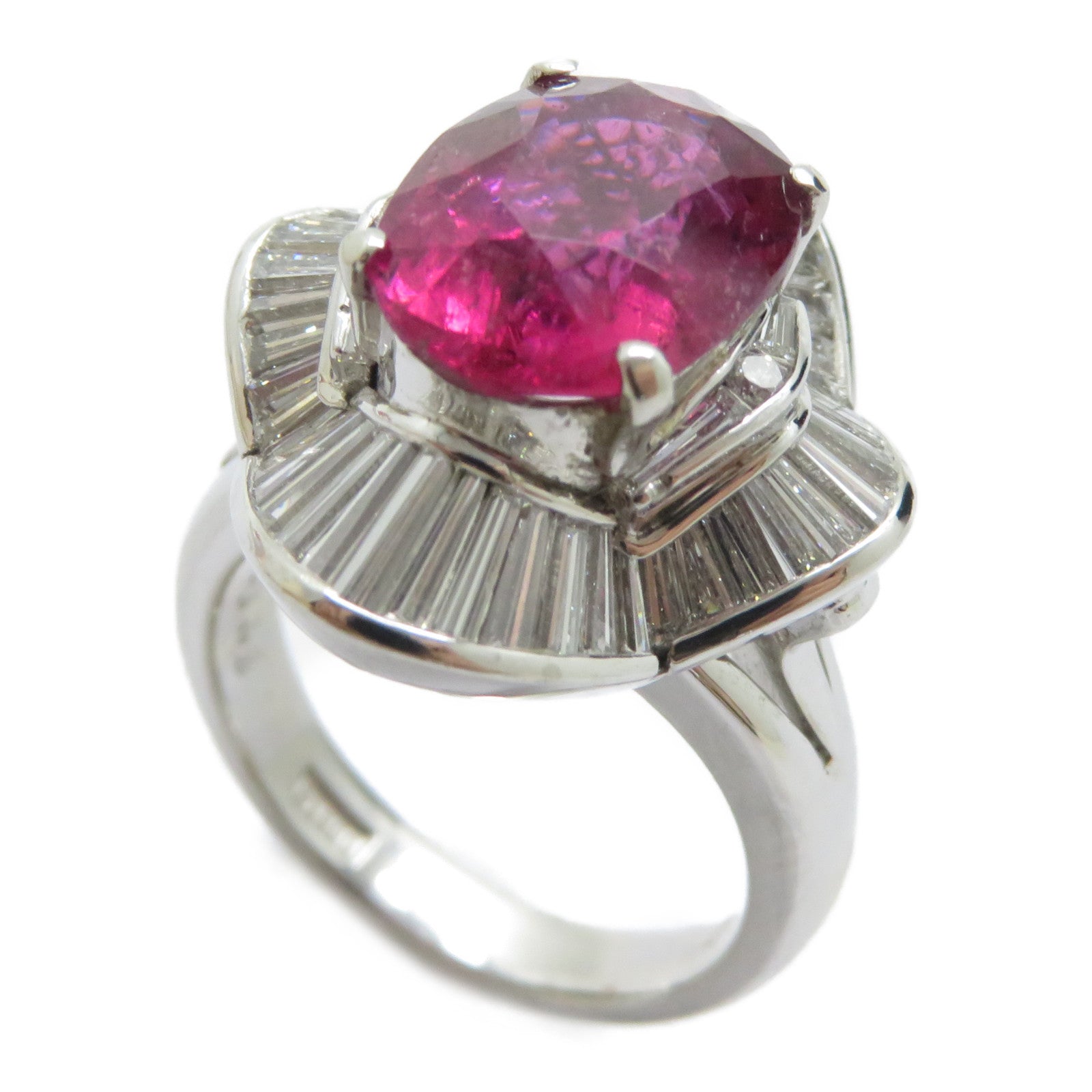 JEWELRY PT900鉑金Rubellite Ring 3.743ct紅碧璽/1.41ct鑽石戒指US#5