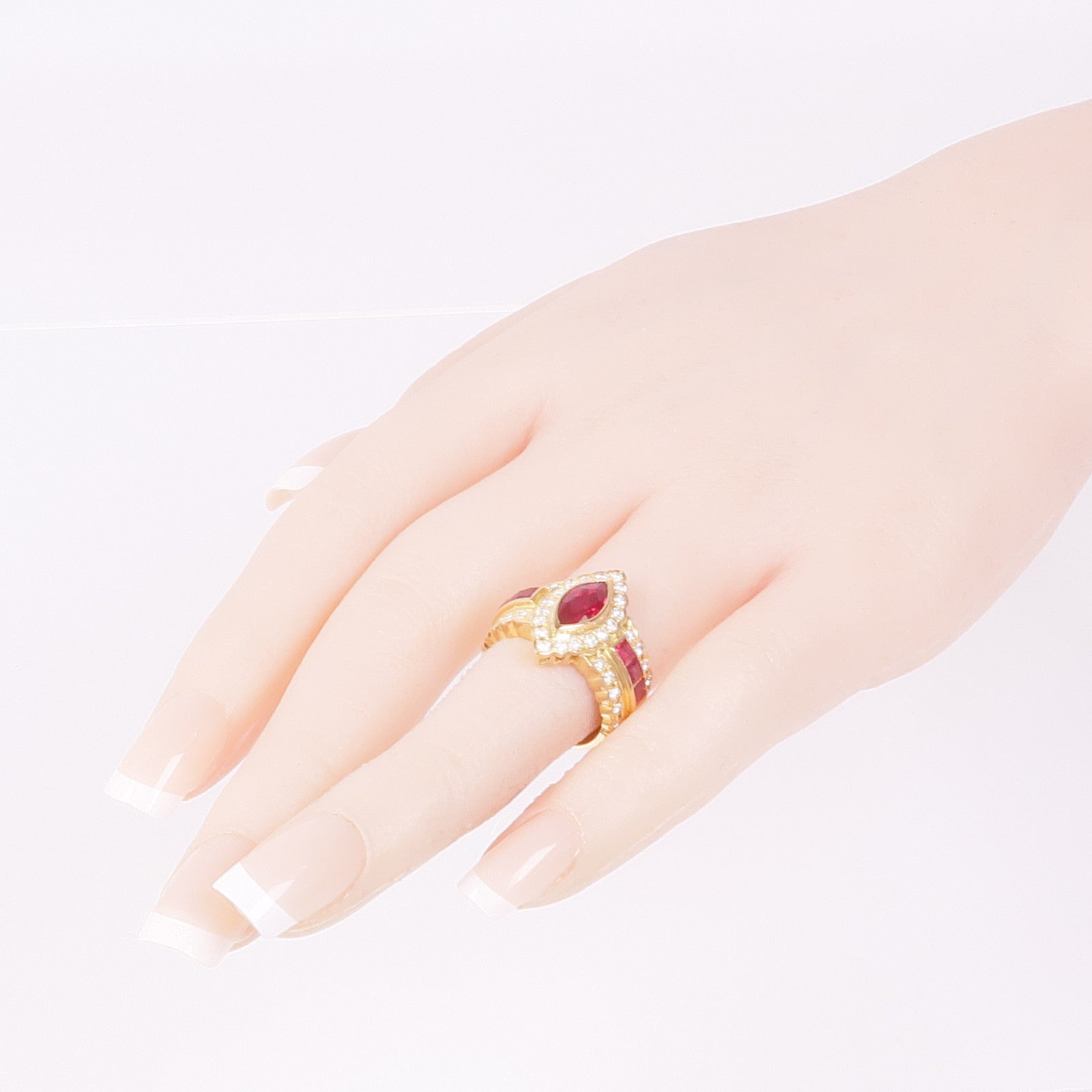 JEWELRY 【激減優惠】18K黃金Ruby Diamond Ring紅寶石/鑽石戒指US#5.25