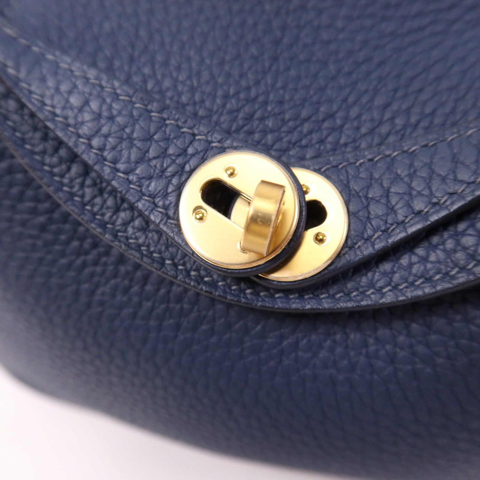 HERMES Clemence皮革Mini Lindy金扣手挽肩背兩用袋Bleu Nuit