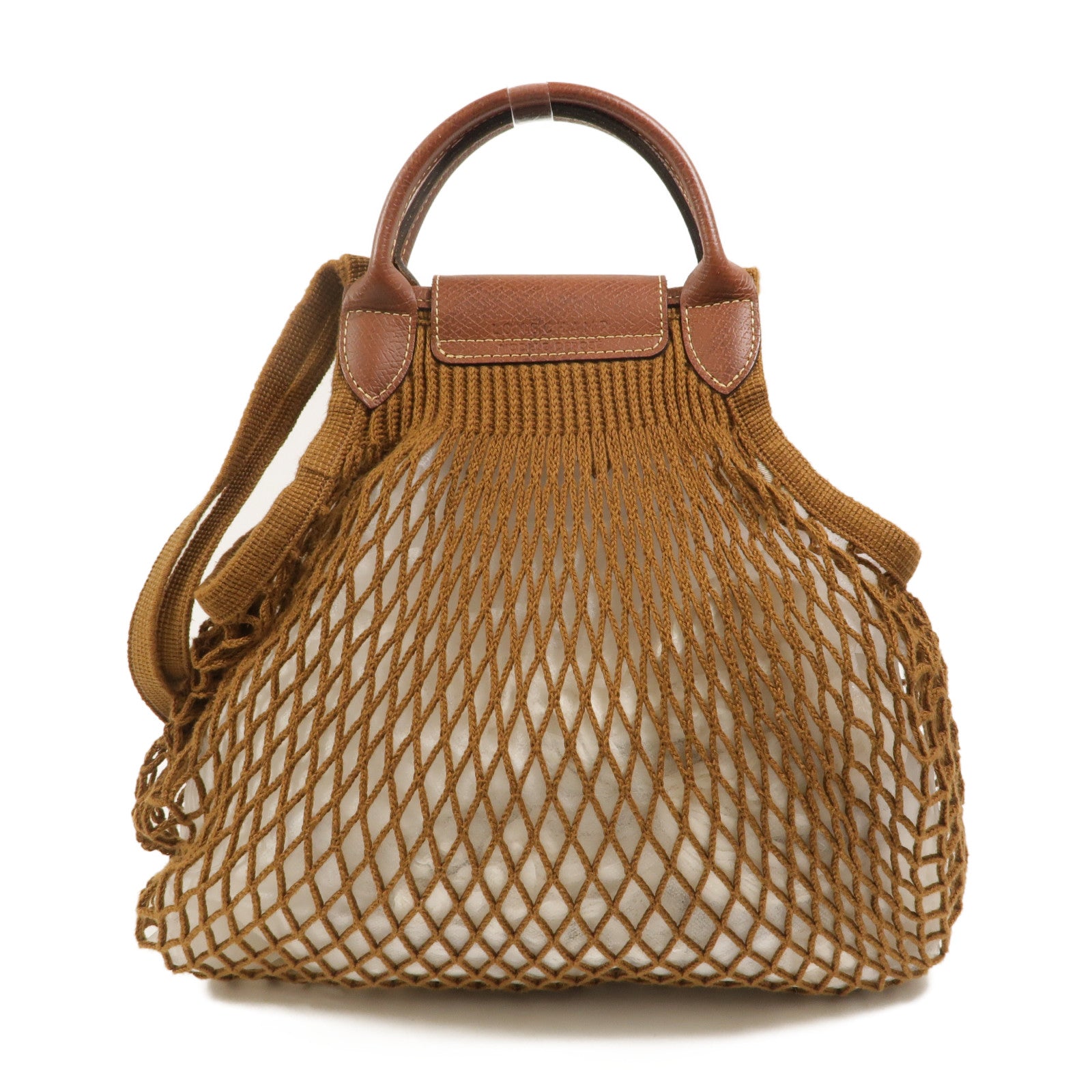 Longchamp 棉質/牛皮皮革Le Pliage Filet L手挽肩背兩用袋