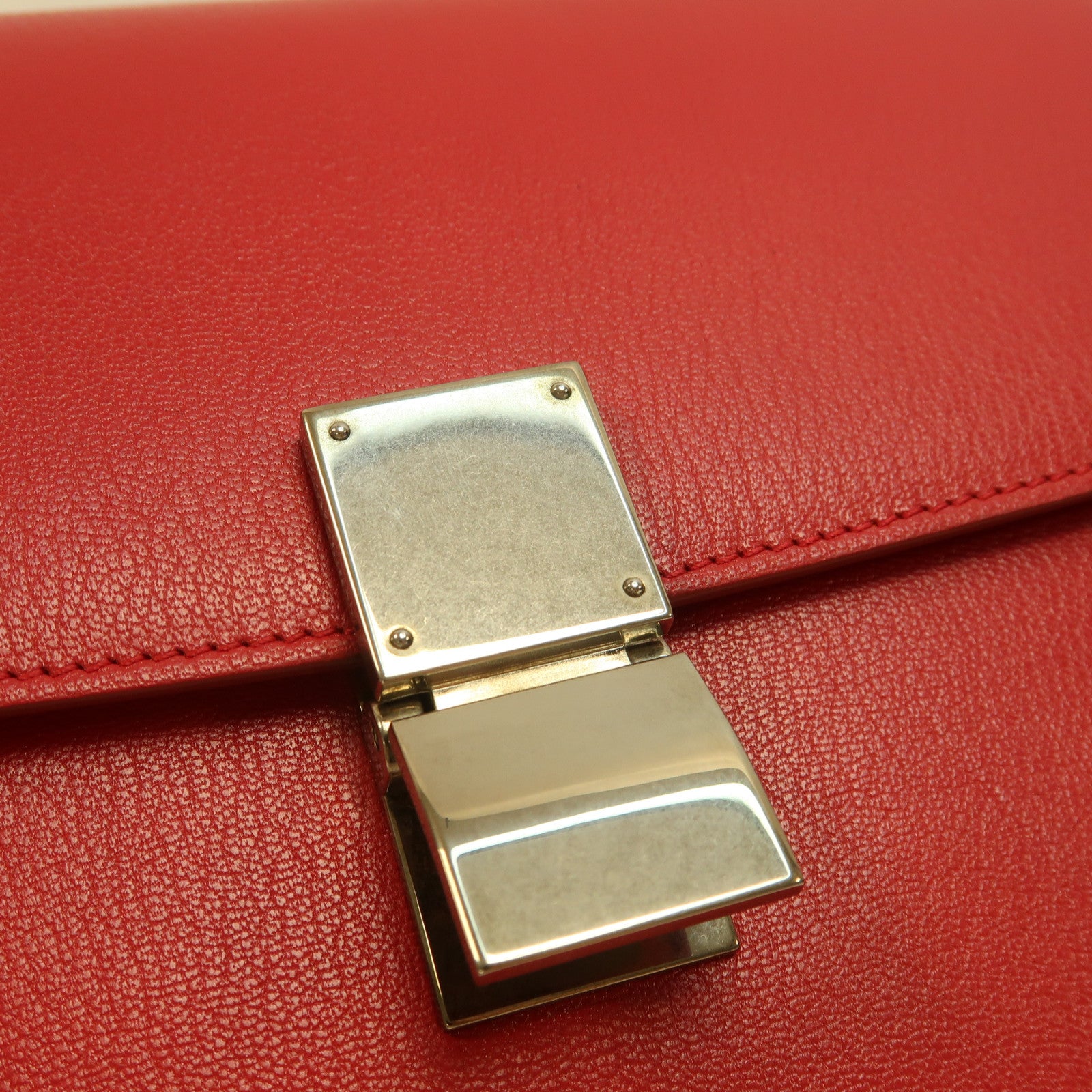CELINE 【激減優惠】牛皮皮革Classic Box銀扣肩背袋紅色