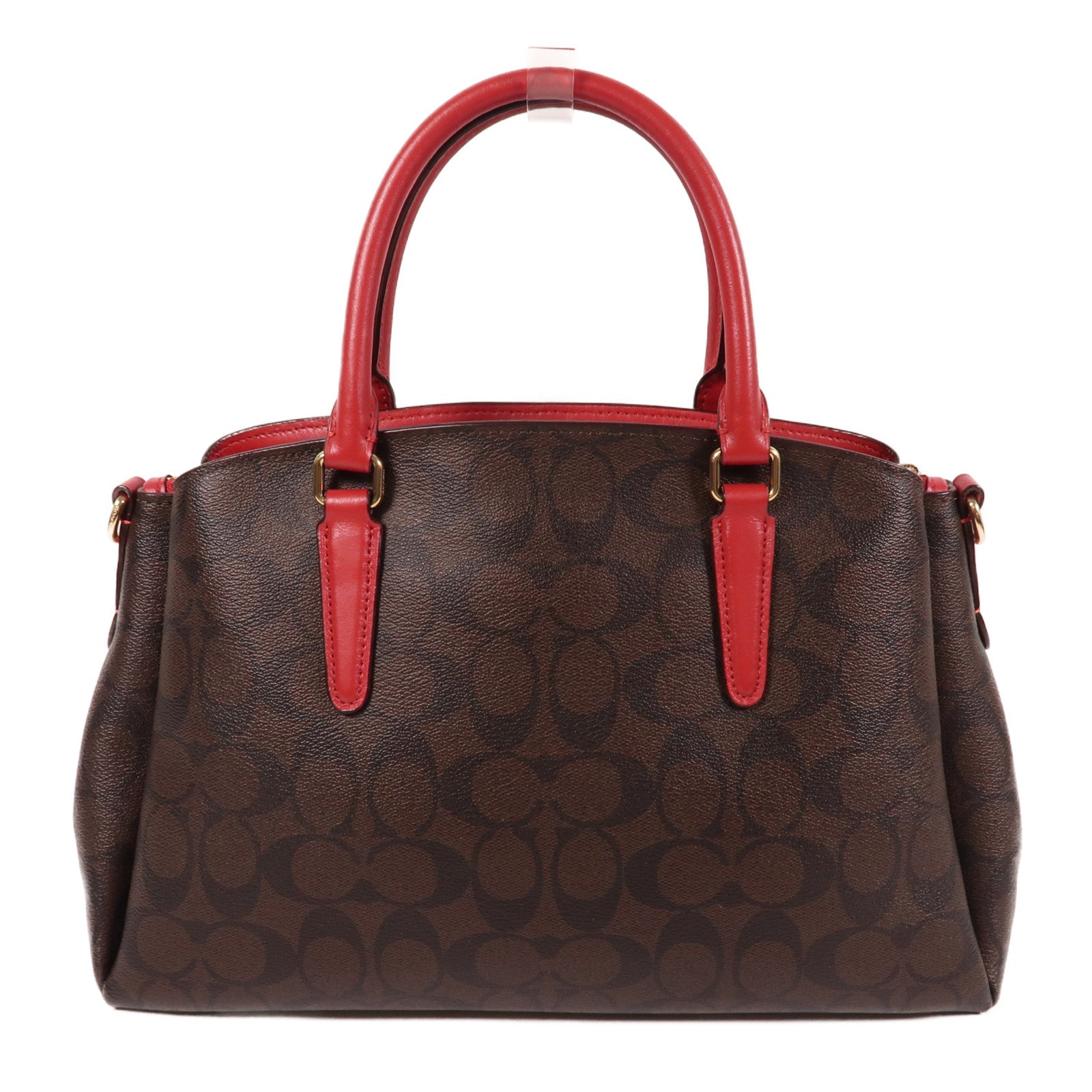 COACH 塗層帆布Handbag金扣肩背袋棕色/紅色