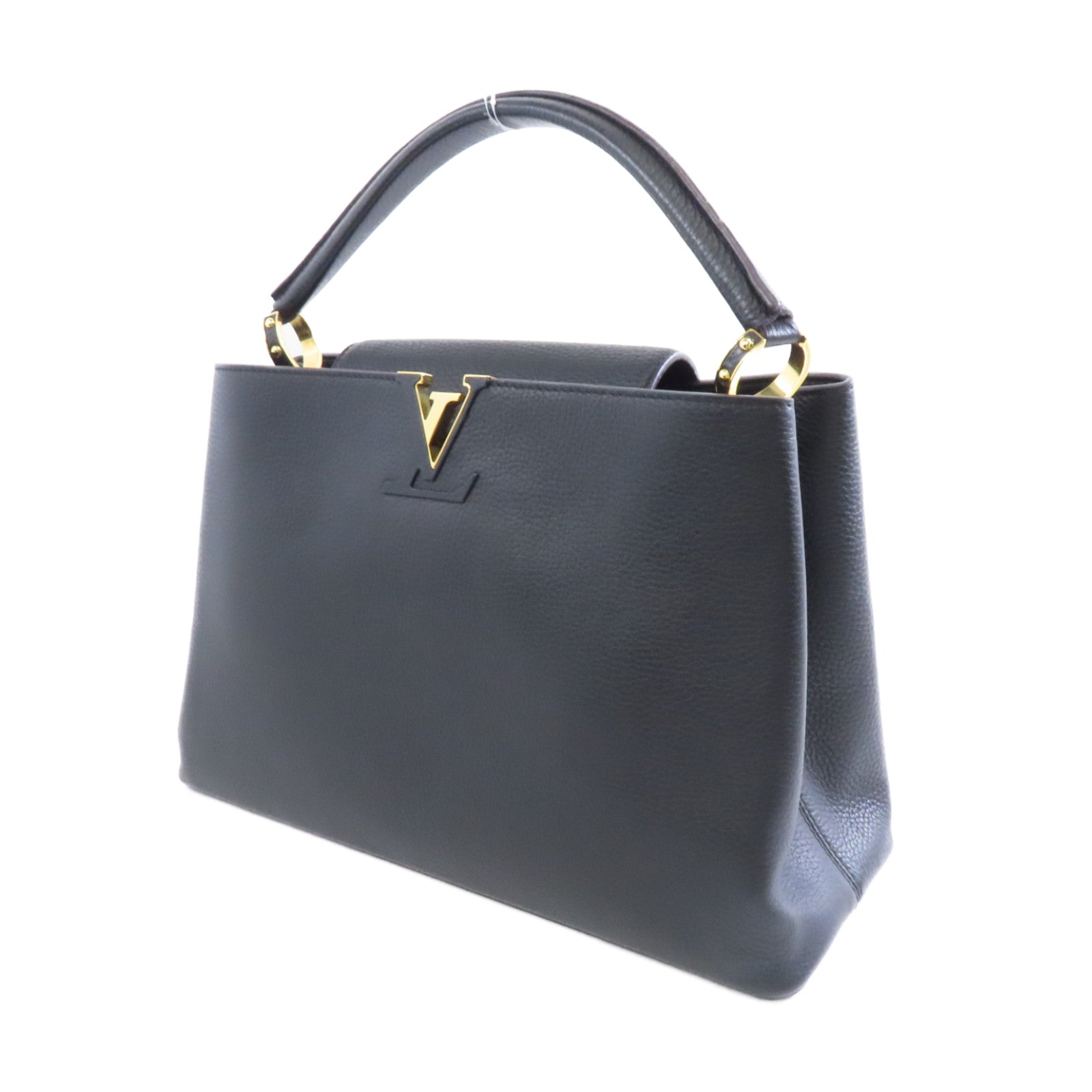 LOUIS VUITTON 牛皮皮革Capuciness MM金扣手挽袋黑色