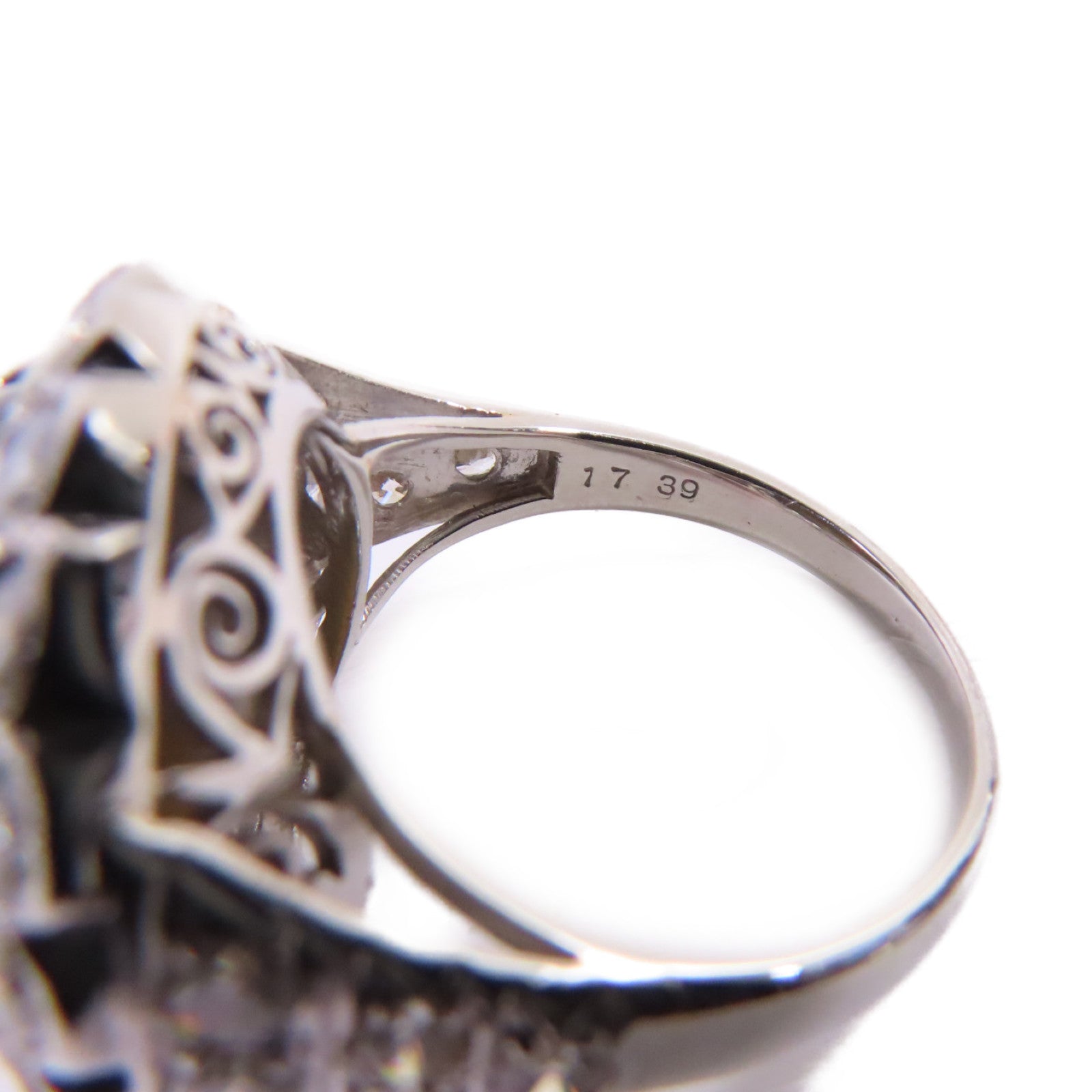 JEWELRY PT900鉑金/17.39ct貓眼石/1.30ct鑽石Cat's Eye Diamond Ring戒指US#5.75