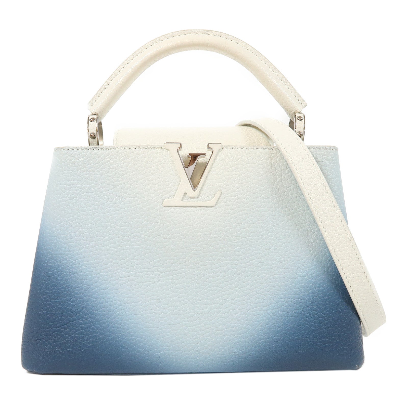 LOUIS VUITTON 牛皮皮革Capucines BB銀扣手挽肩背兩用袋白色/藍色