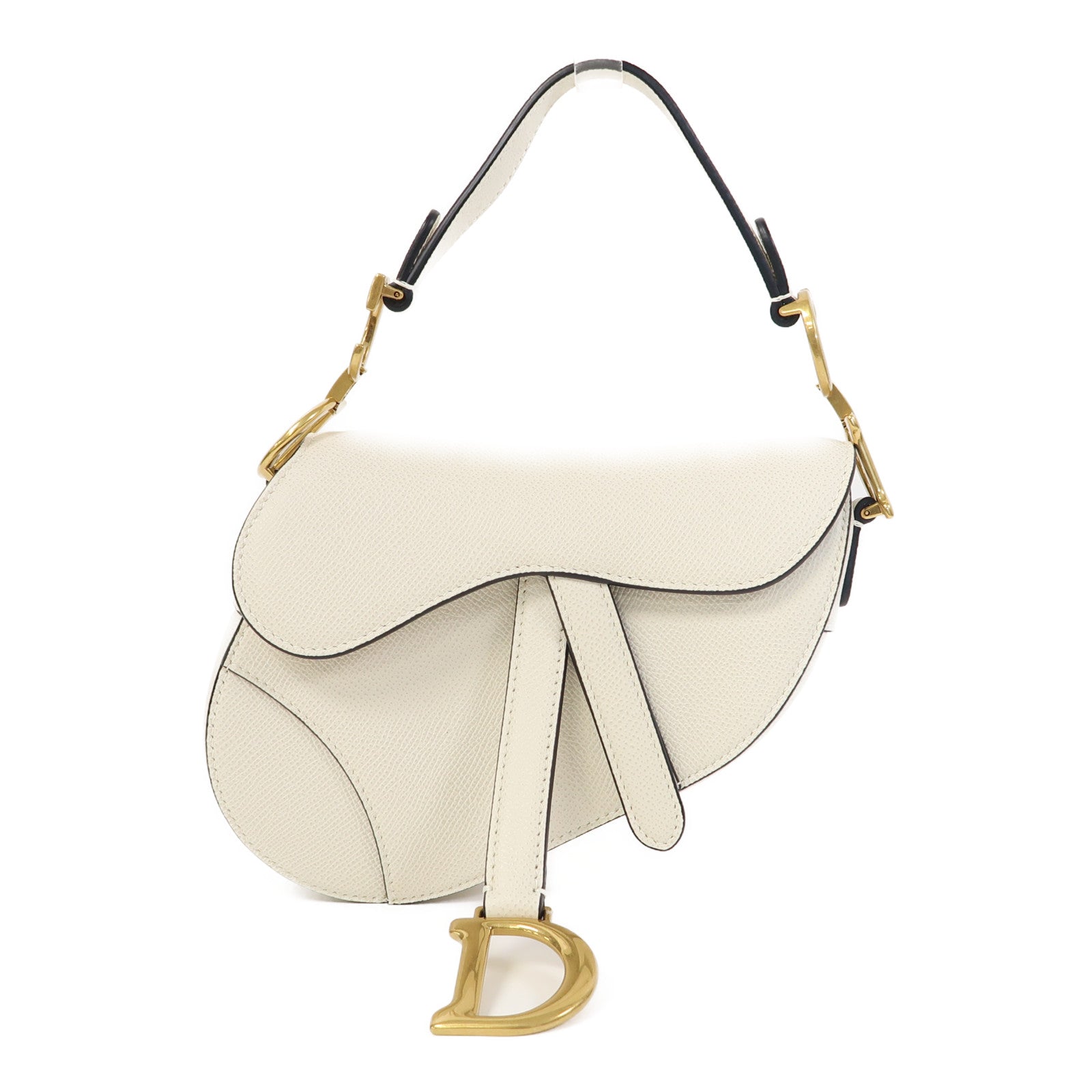 Dior 牛皮皮革Saddle Mini金扣手挽袋白色