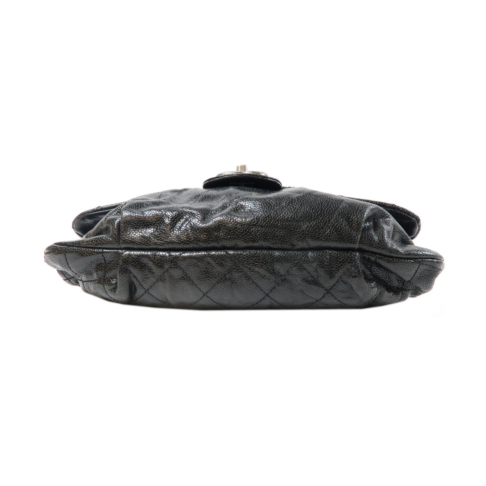 CHANEL 菱格牛皮皮革Chain Shoulder銀扣肩背袋黑色
