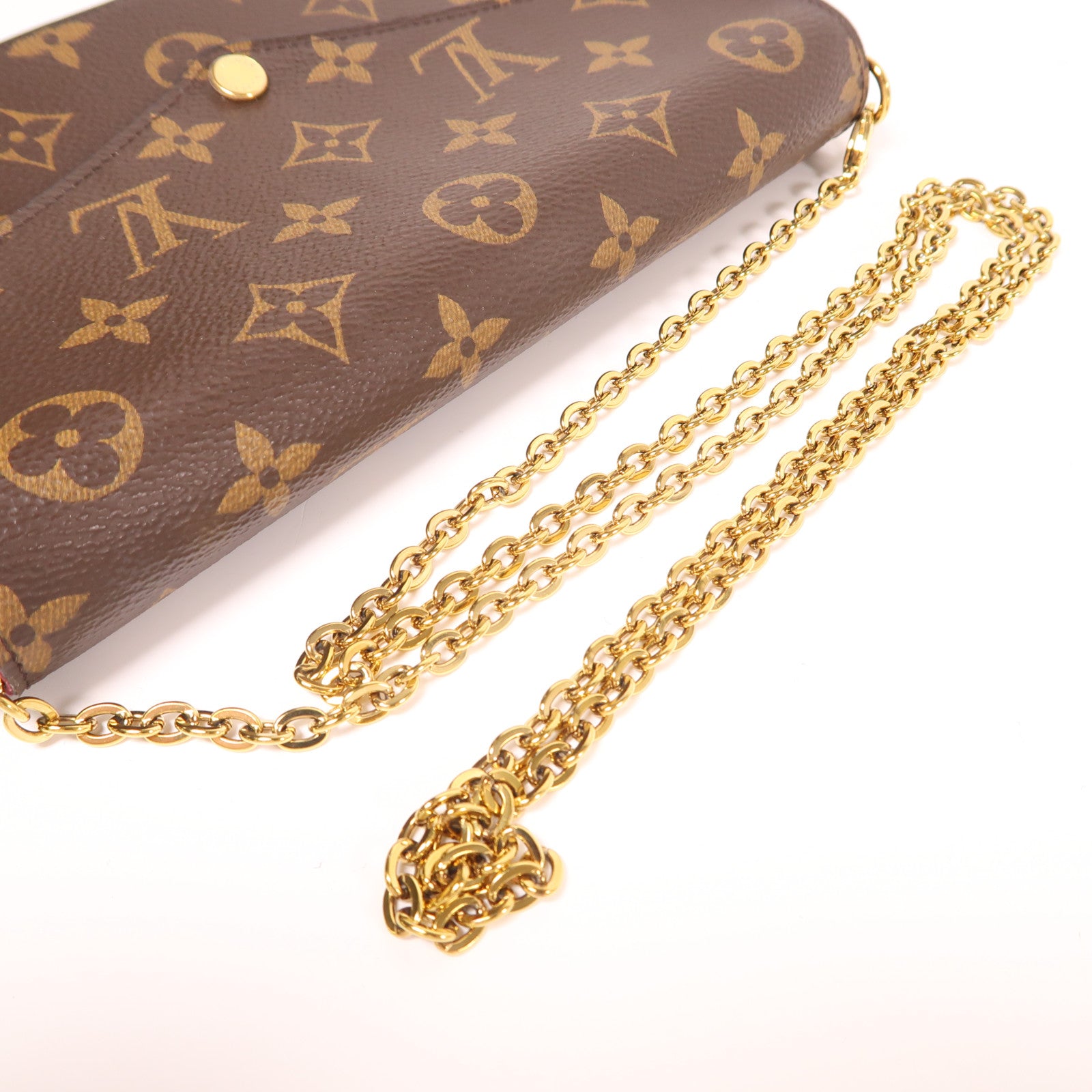 LOUIS VUITTON Monogram Felicie Pochette金扣鏈帶肩背袋棕色