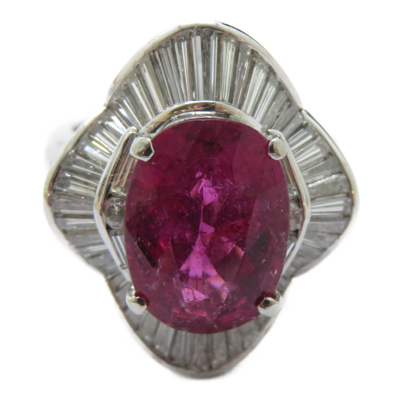 JEWELRY PT900鉑金Rubellite Ring 3.743ct紅碧璽/1.41ct鑽石戒指US#5
