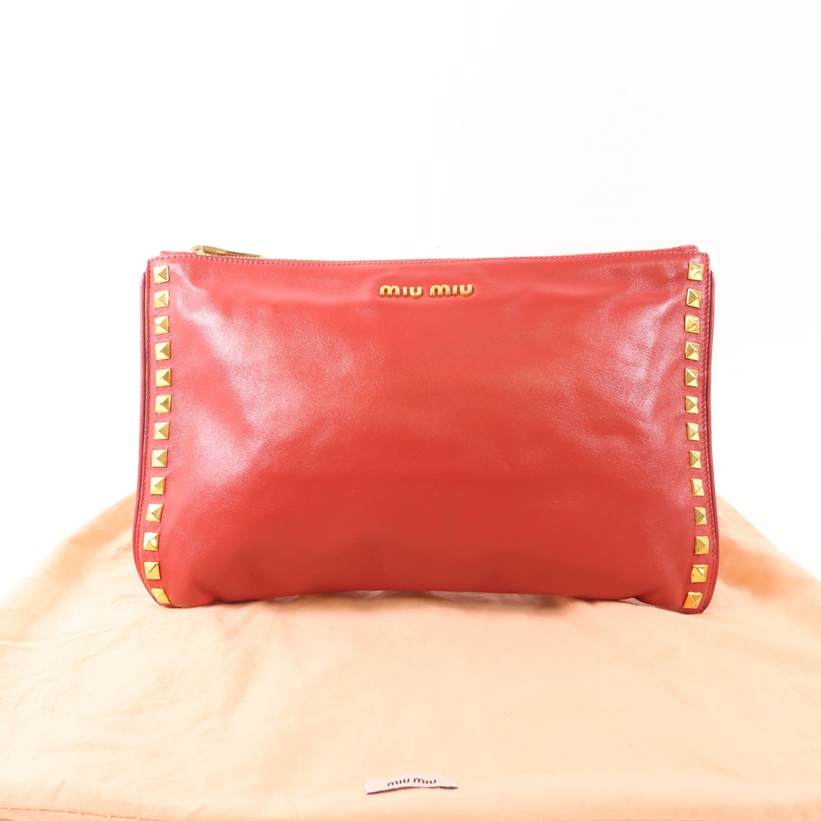 Miu Miu 【激減優惠】牛皮皮革Pouch金扣手拿包