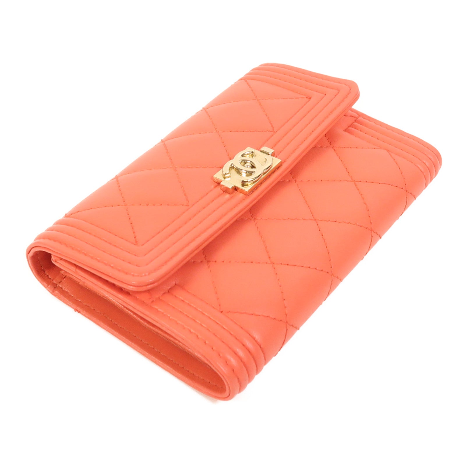CHANEL 【激減優惠】牛皮皮革Boy Wallet金扣錢包