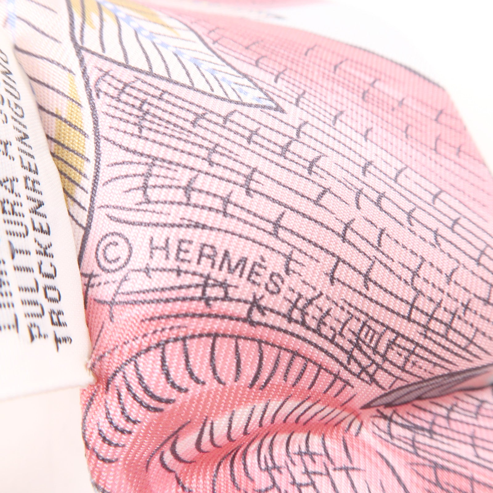 HERMES 絲質Twilly絲巾淺藍色/粉紅色/灰色