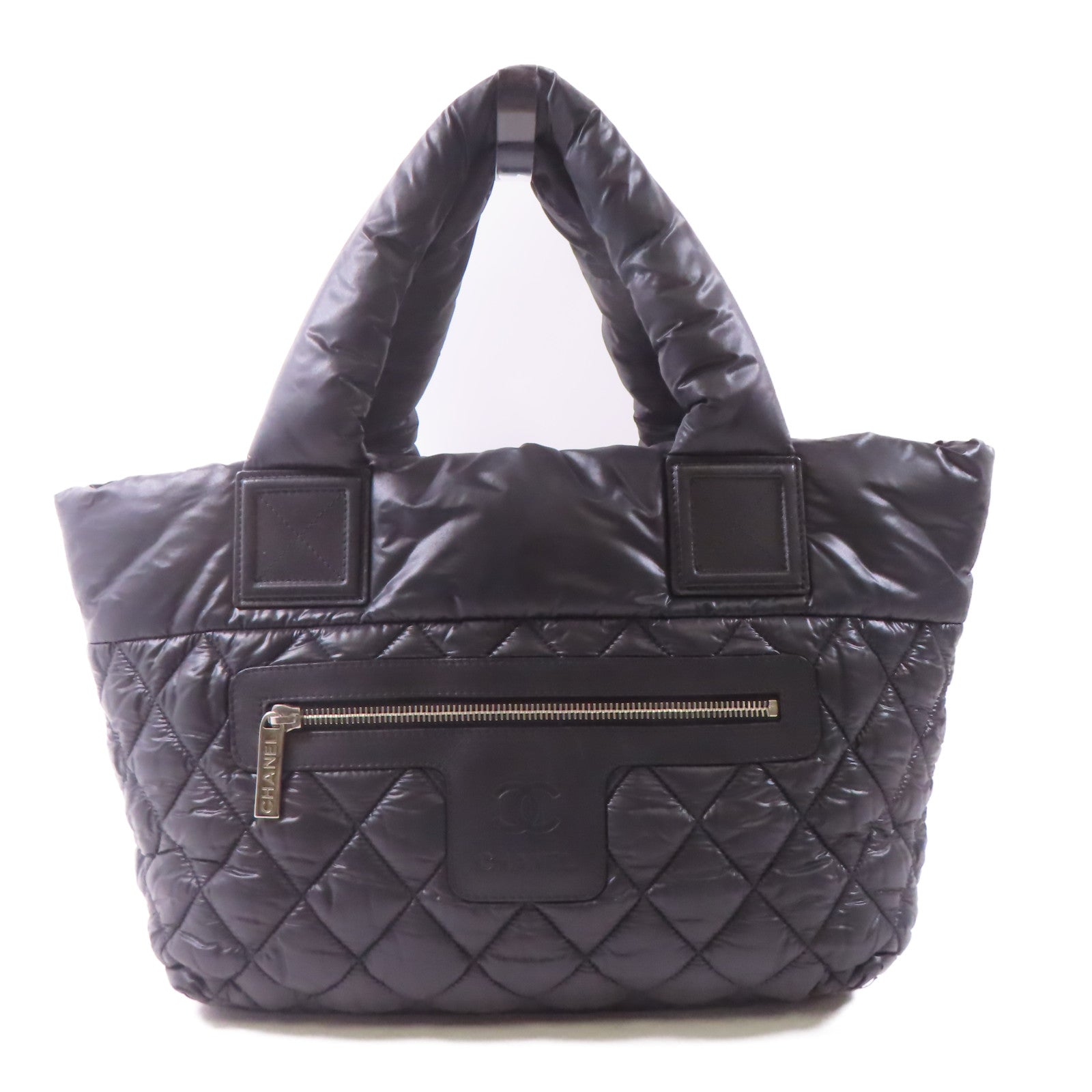 CHANEL 尼龍Coco Cocoon Bag銀扣肩背袋黑色