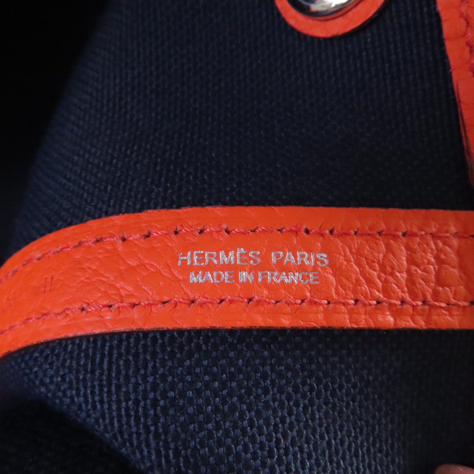HERMES 帆布Garden Party PM Tote Bag銀扣手挽袋Bleu Marine深海藍色/Cuivre南瓜色