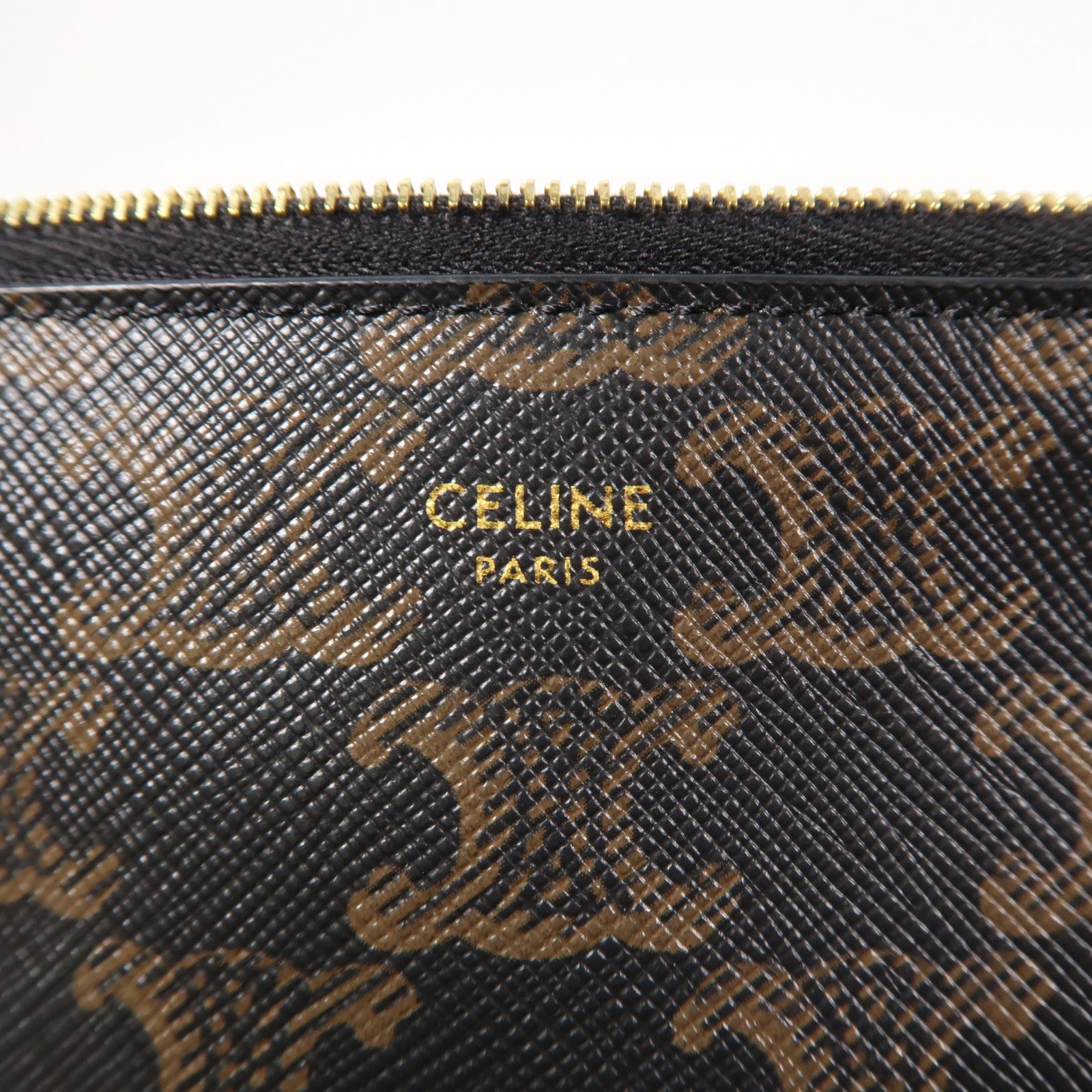CELINE Triomphe帆布Pouch金扣手拿包黑色/啡色